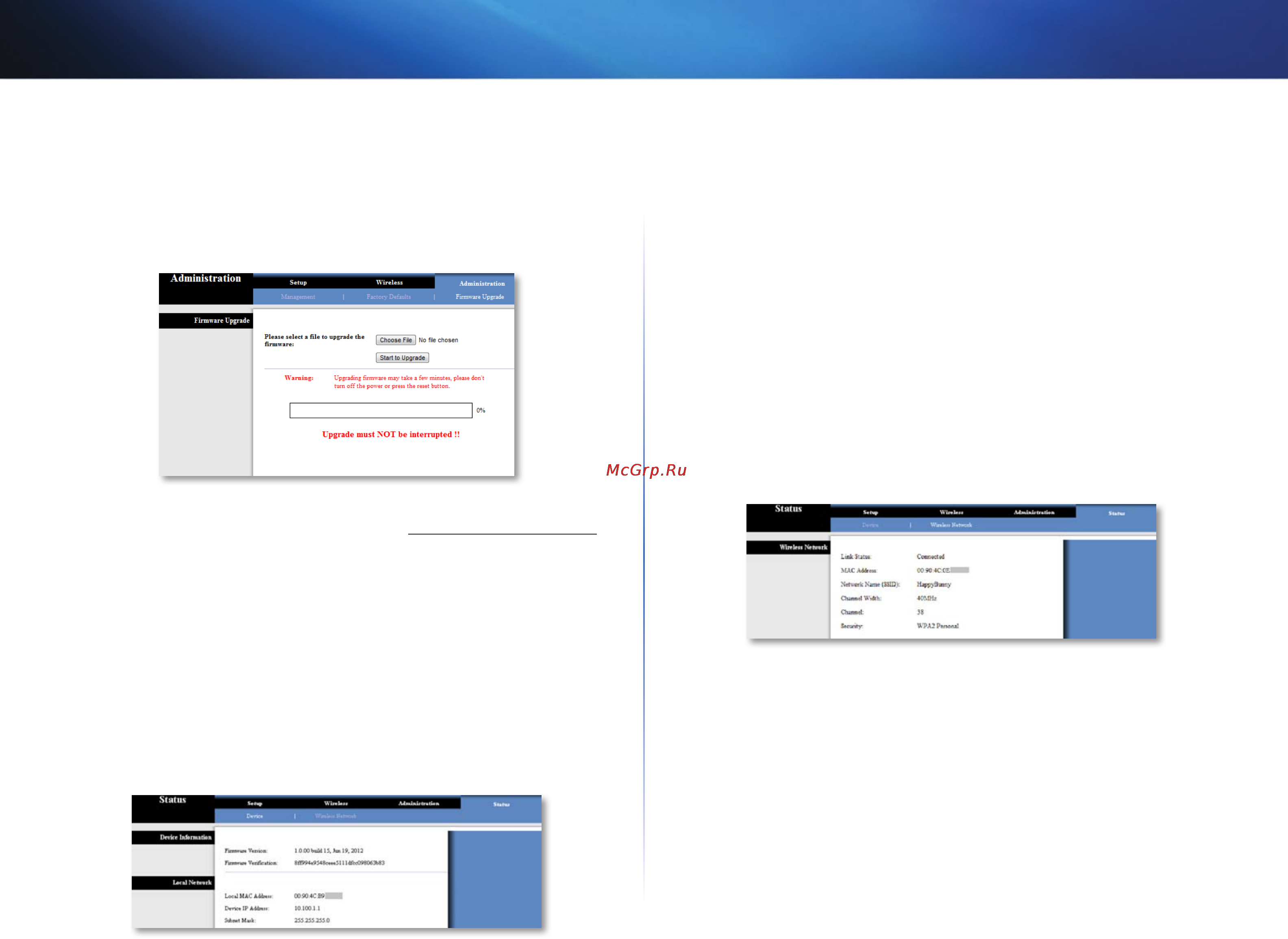 Linksys WUMC710 [218/289] Administration administrasjon upgrade firmware oppgrader fastvare