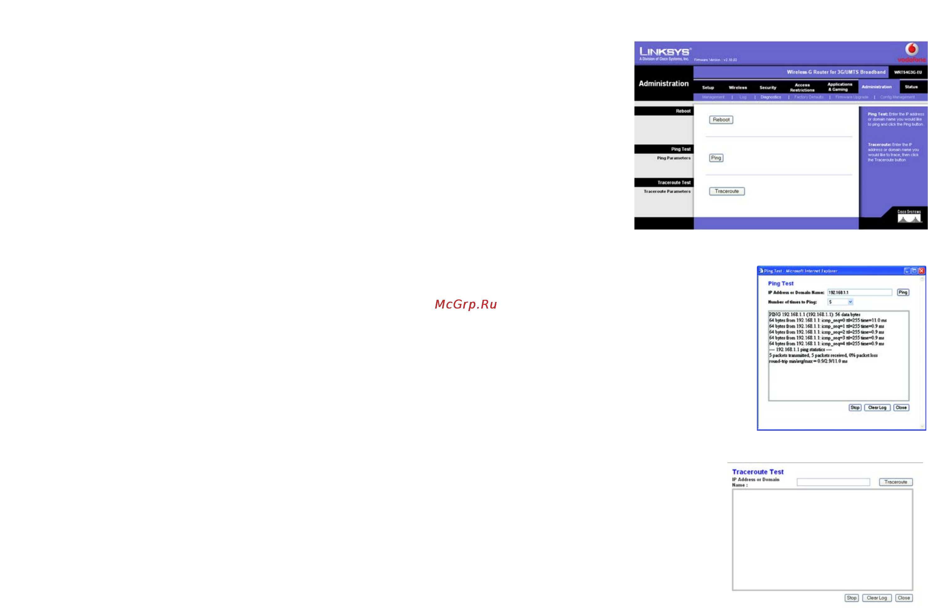 Linksys WRT54G3G [100/165] The administration tab diagnostics