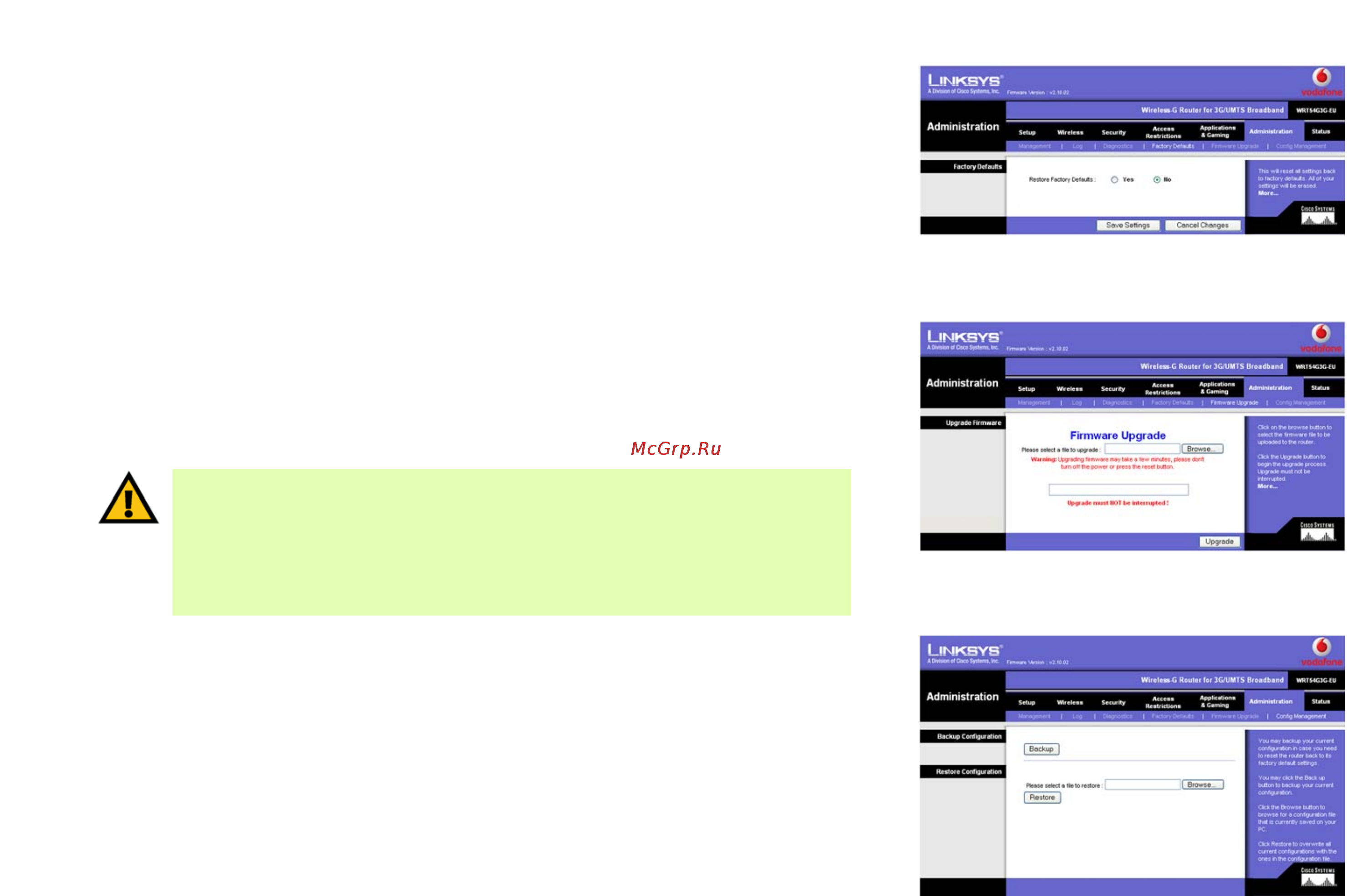 Linksys WRT54G3G [101/165] The administration tab config management