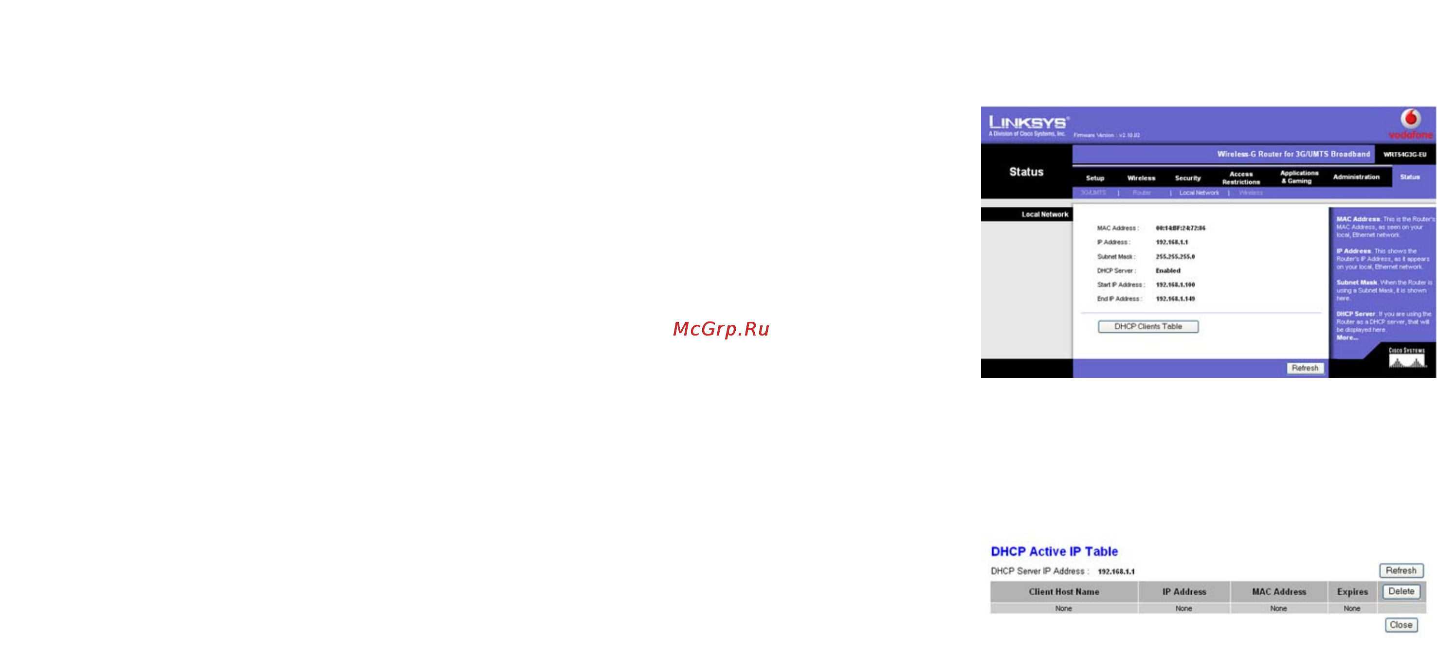 Linksys WRT54G3G [104/165] The status tab local network