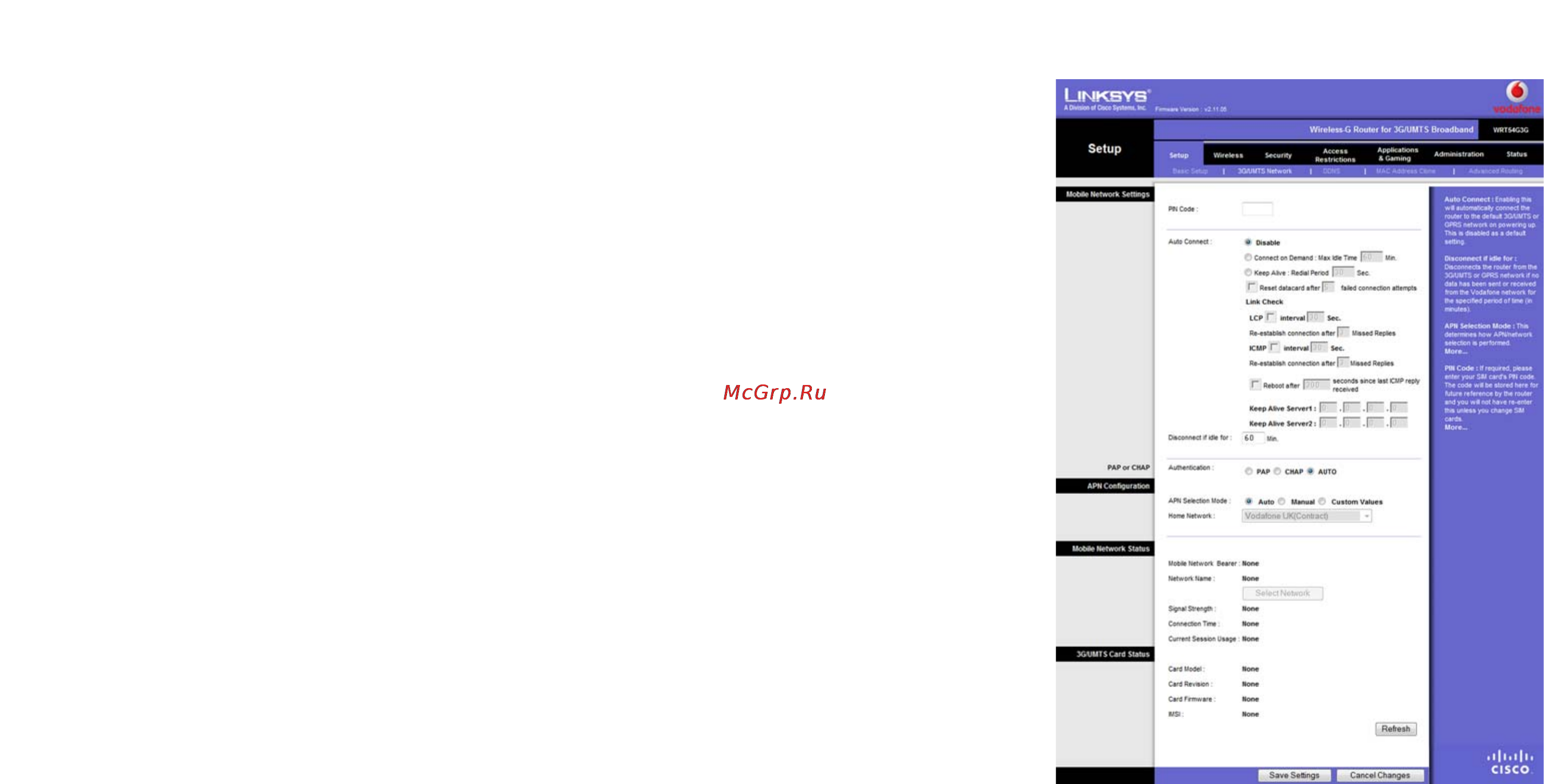 Linksys WRT54G3G [72/165] The setup tab 3g umts network