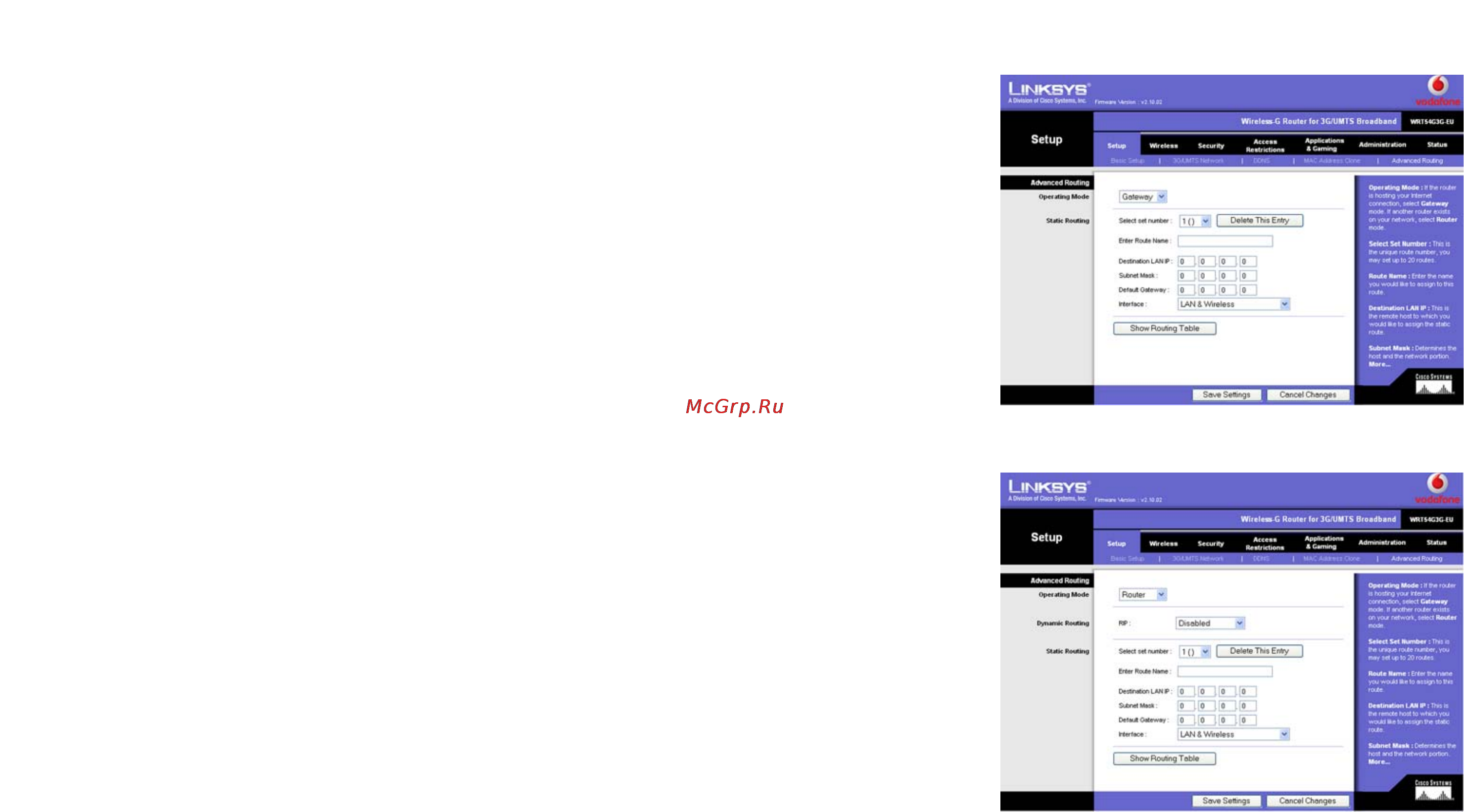 Linksys WRT54G3G [78/165] The setup tab advanced routing