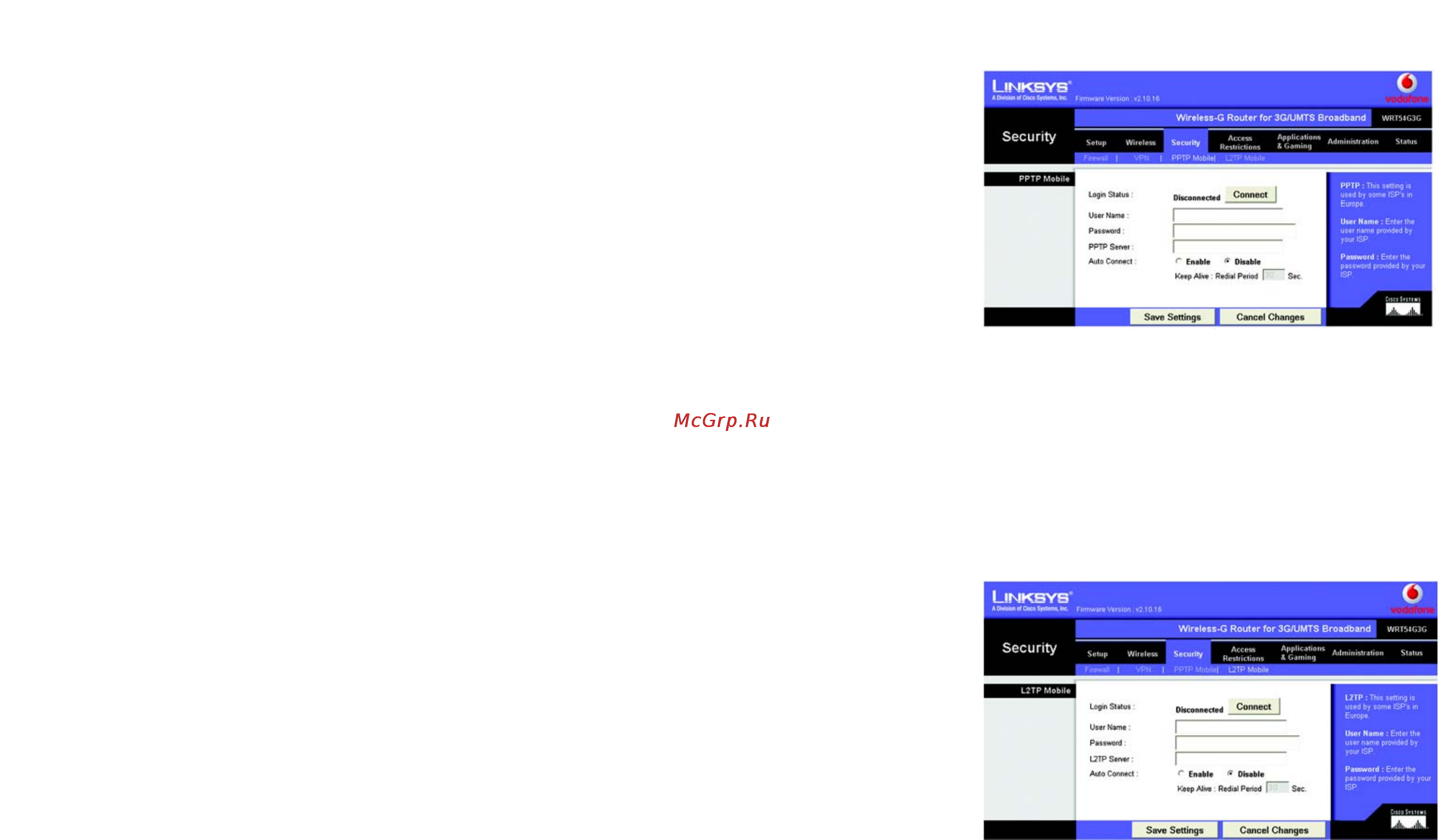 Linksys WRT54G3G [89/165] The security tab l2tp mobile
