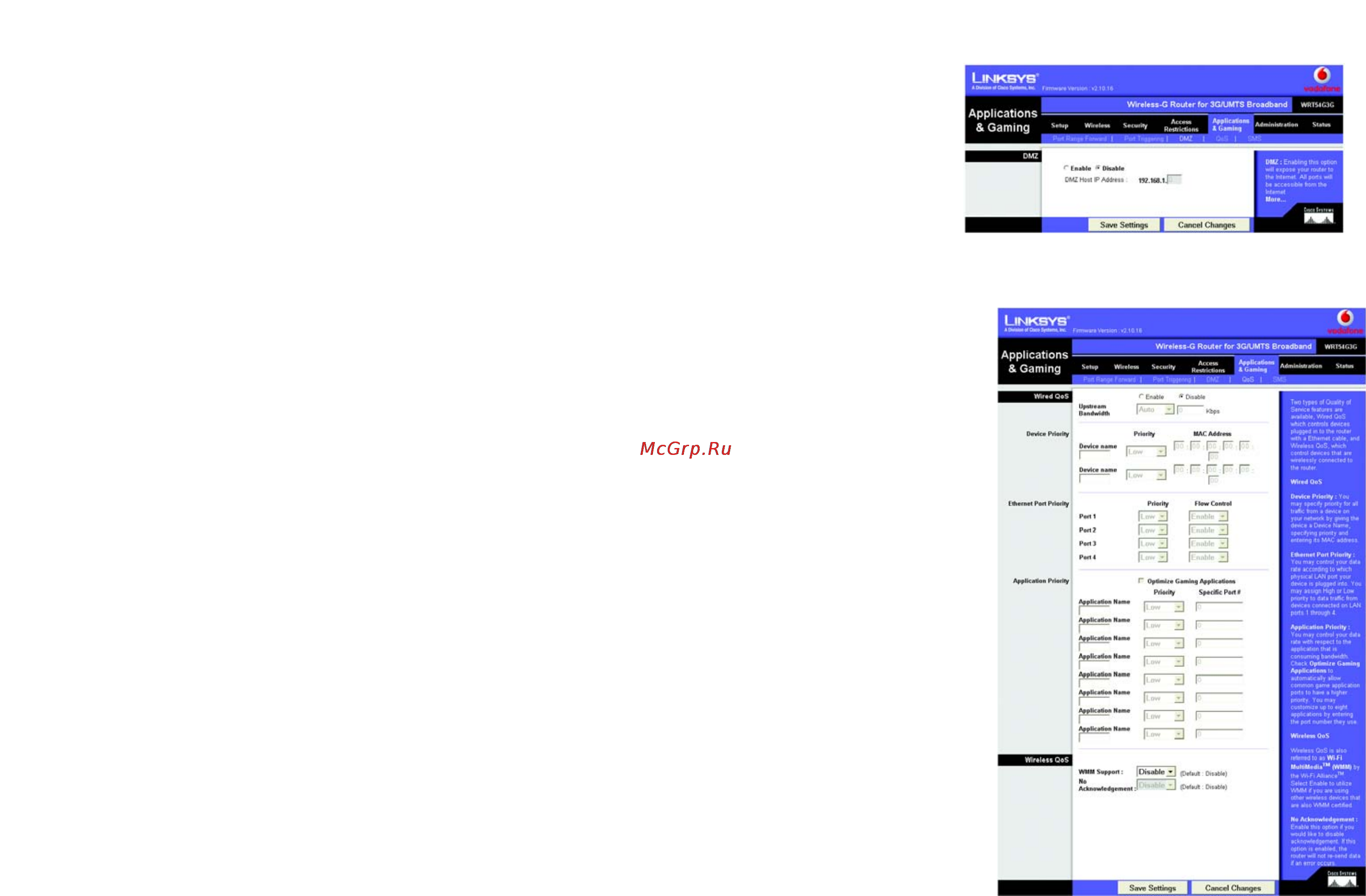 Linksys WRT54G3G [94/165] The applications and gaming tab dmz