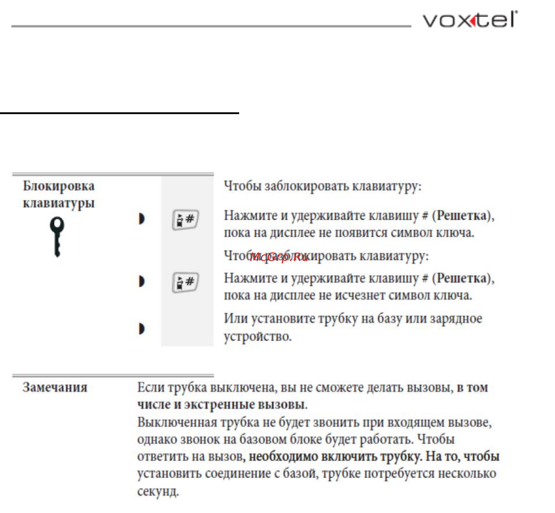 Voxtel Profi 6100 Black [11/48] Блокировка клавиатуры