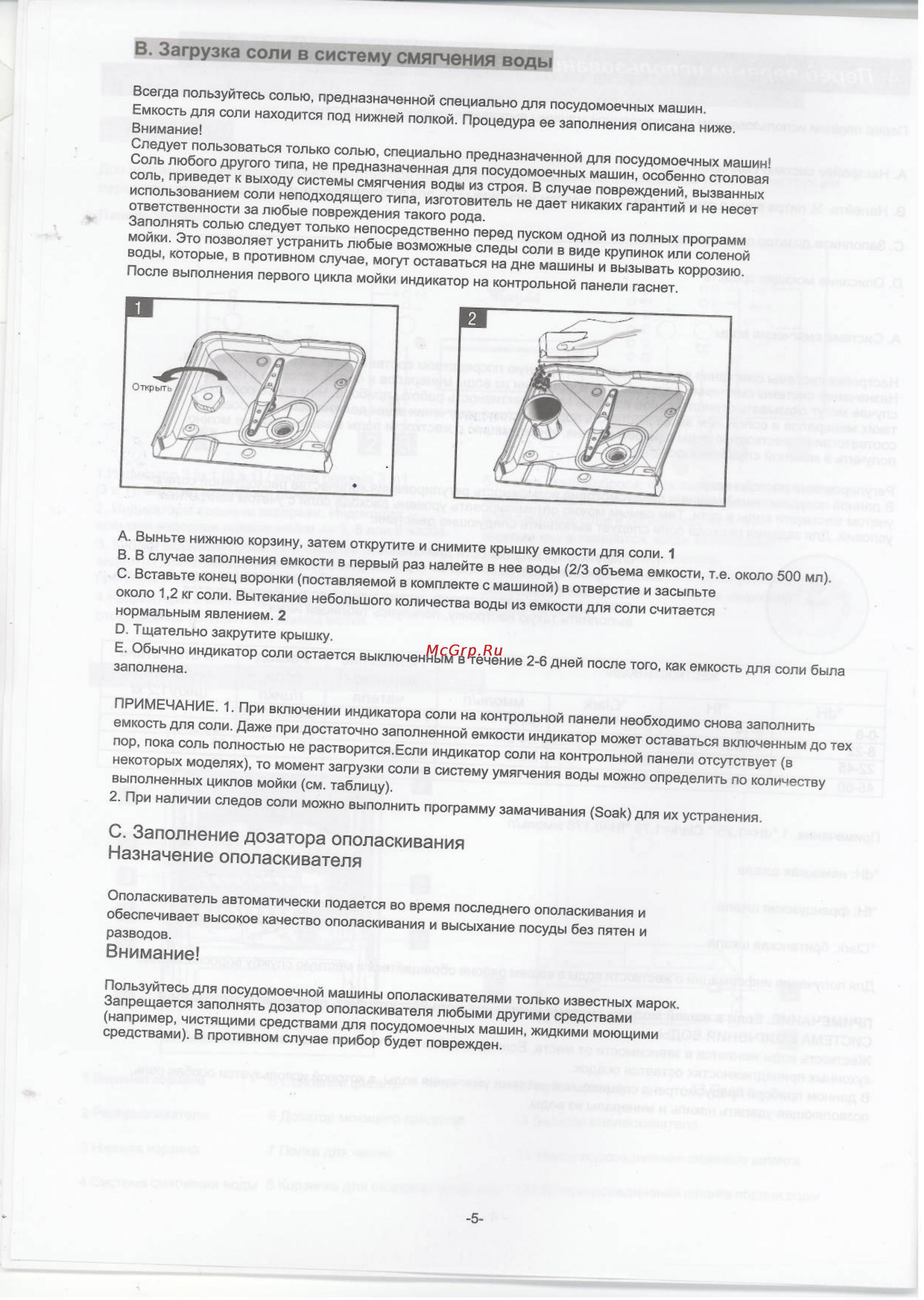 Whirlpool ADP 550 IX [6/25] В загрузка соли в систему смягчения воды