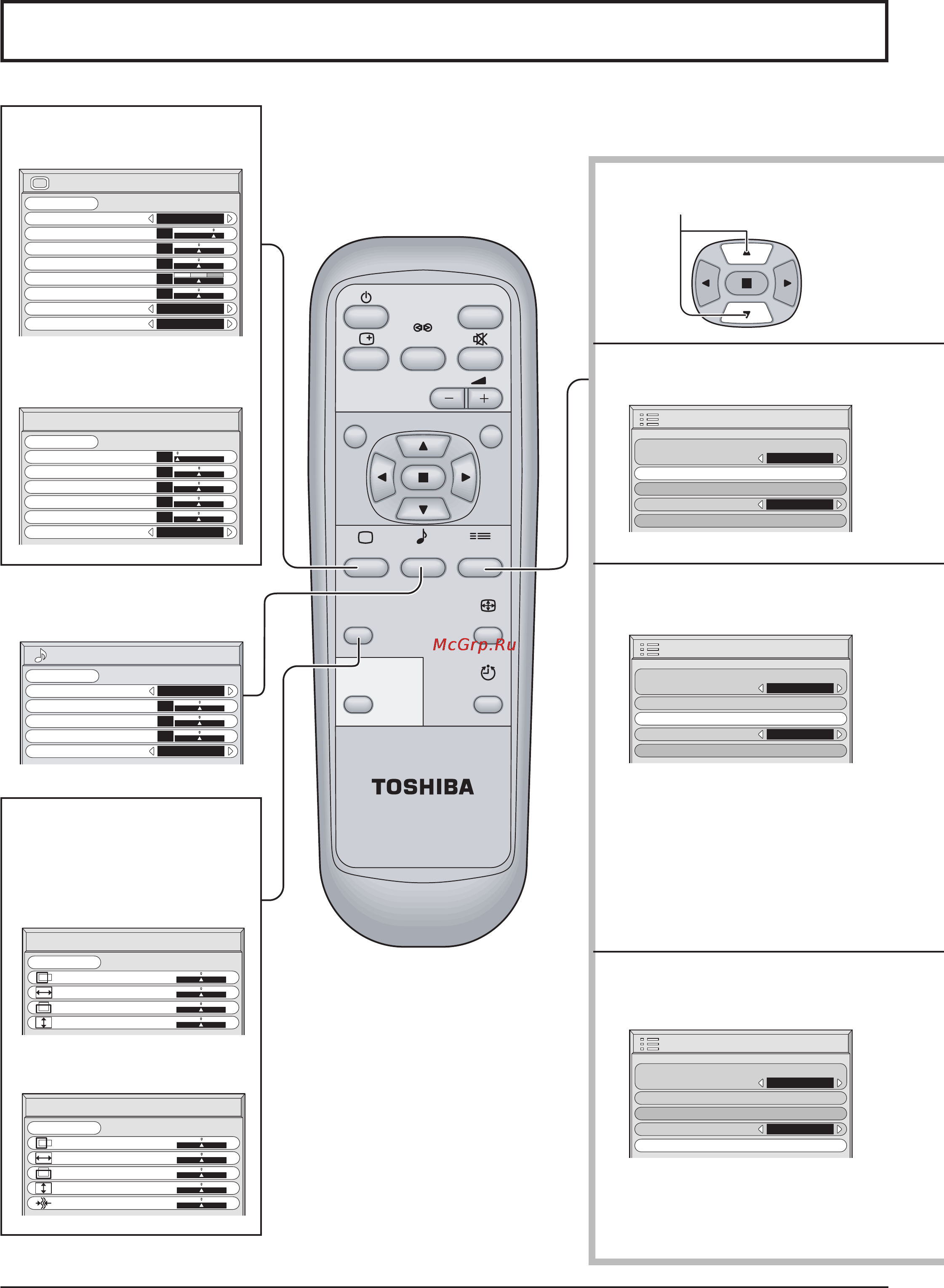 Toshiba 50XP27 [20/40] Индикация экранного меню с дистанционным управлением