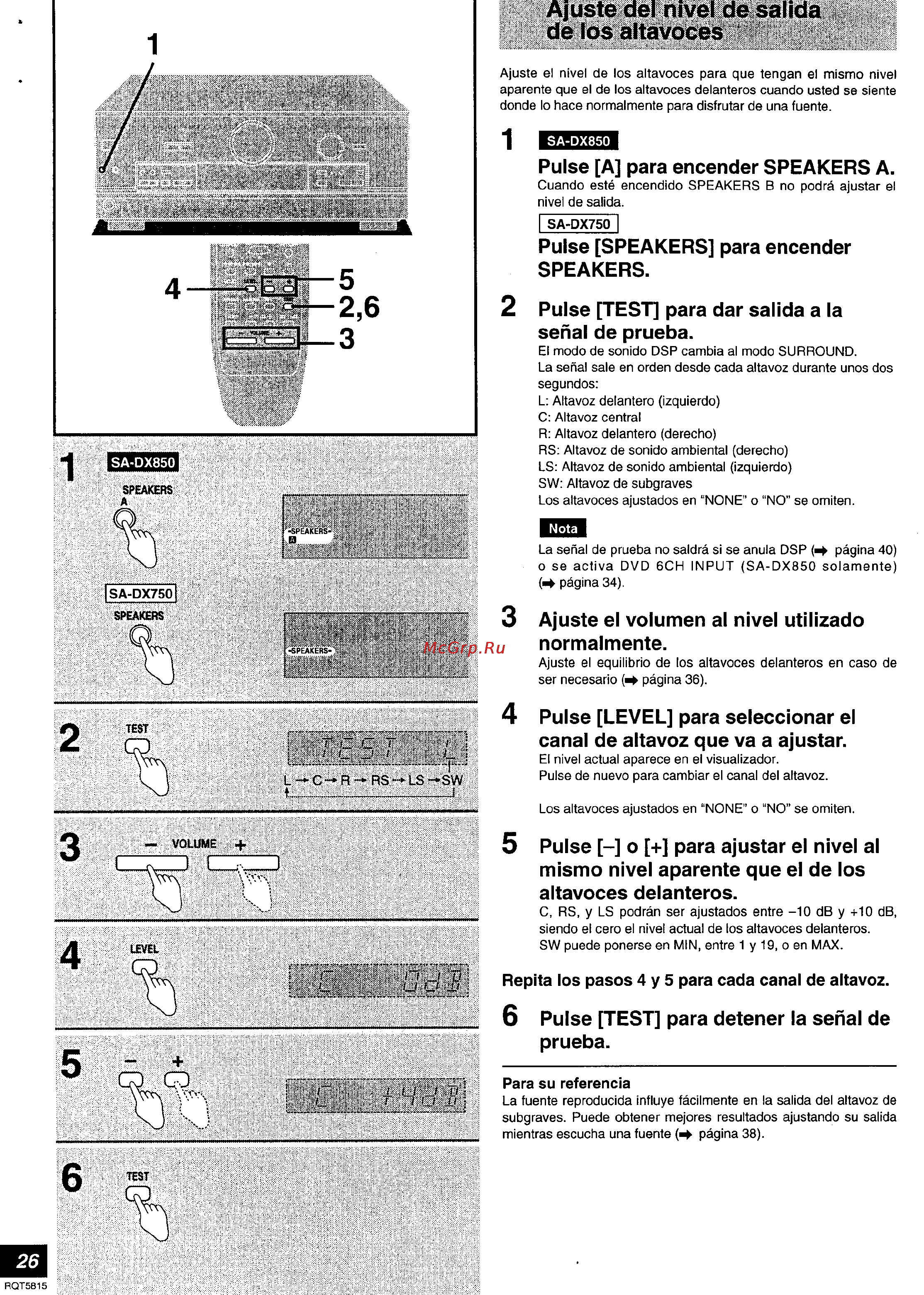 Technics SA-DX750 [26/56] Ajuste del nivel de salida de los altavoces