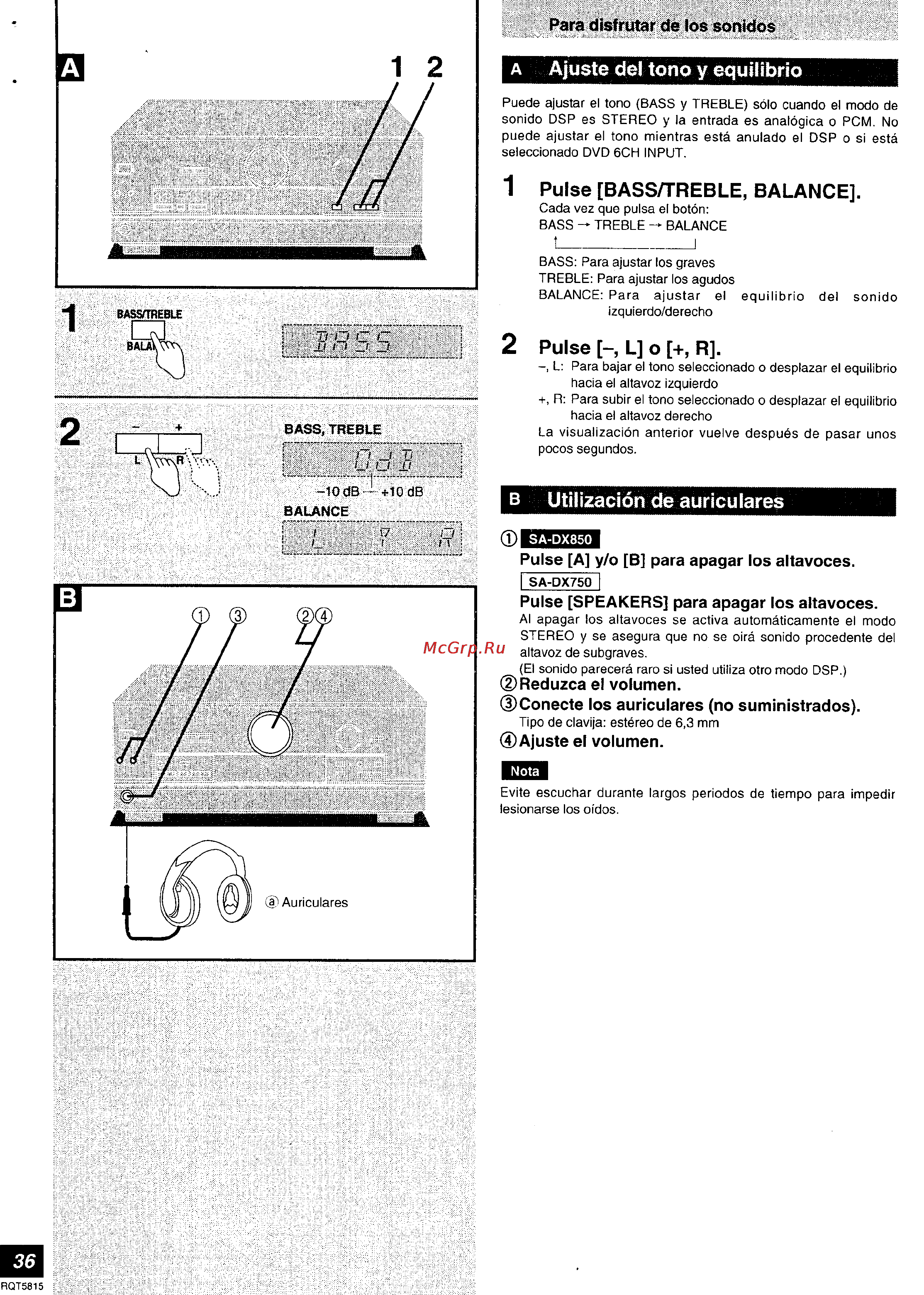 Technics SA-DX750 [36/56] Ajuste del tono y equilibrio