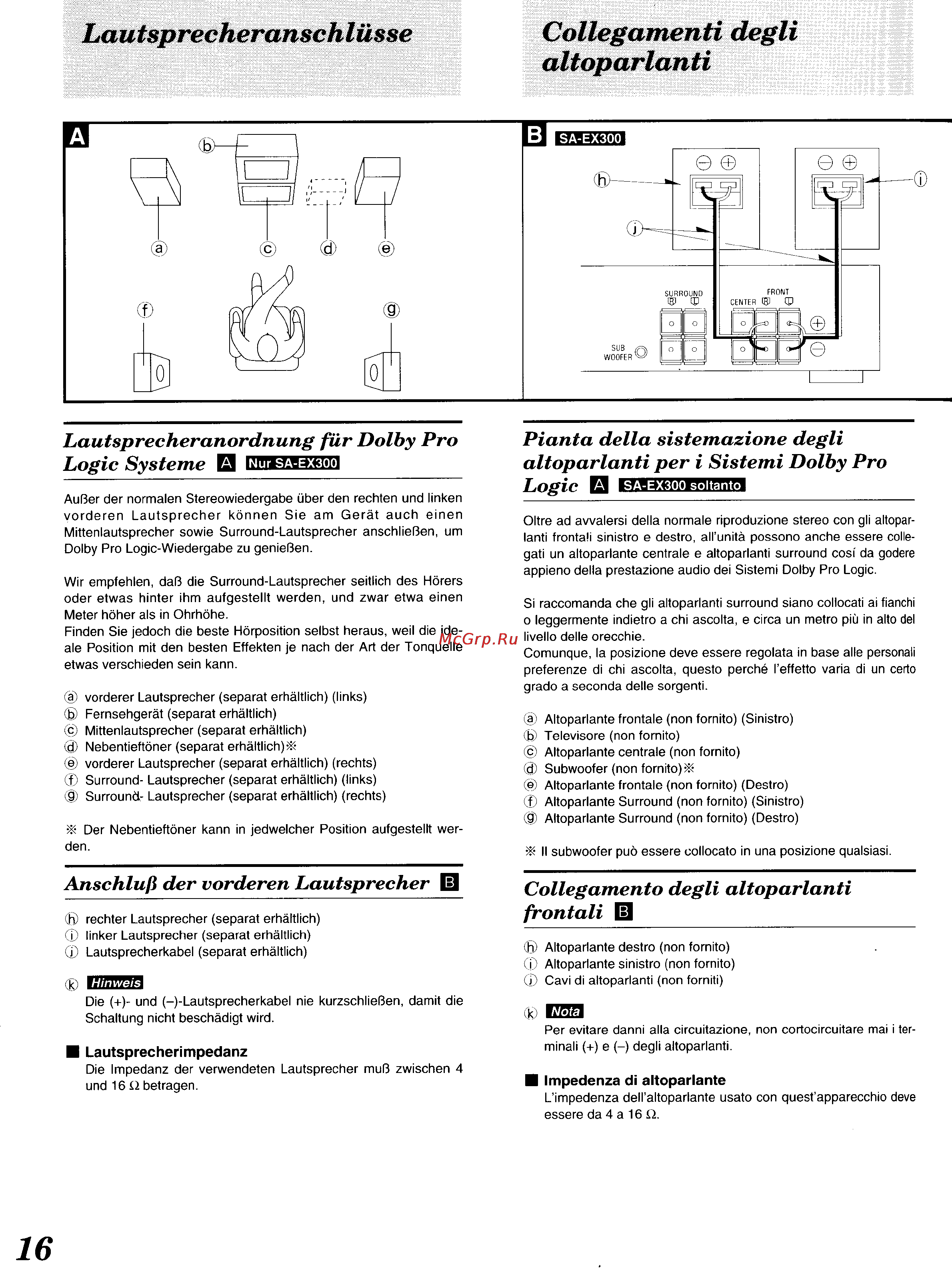 Technics SA-EX100 [13/60] Lautsprecheranschlüsse collegamenti degli altoparlanti