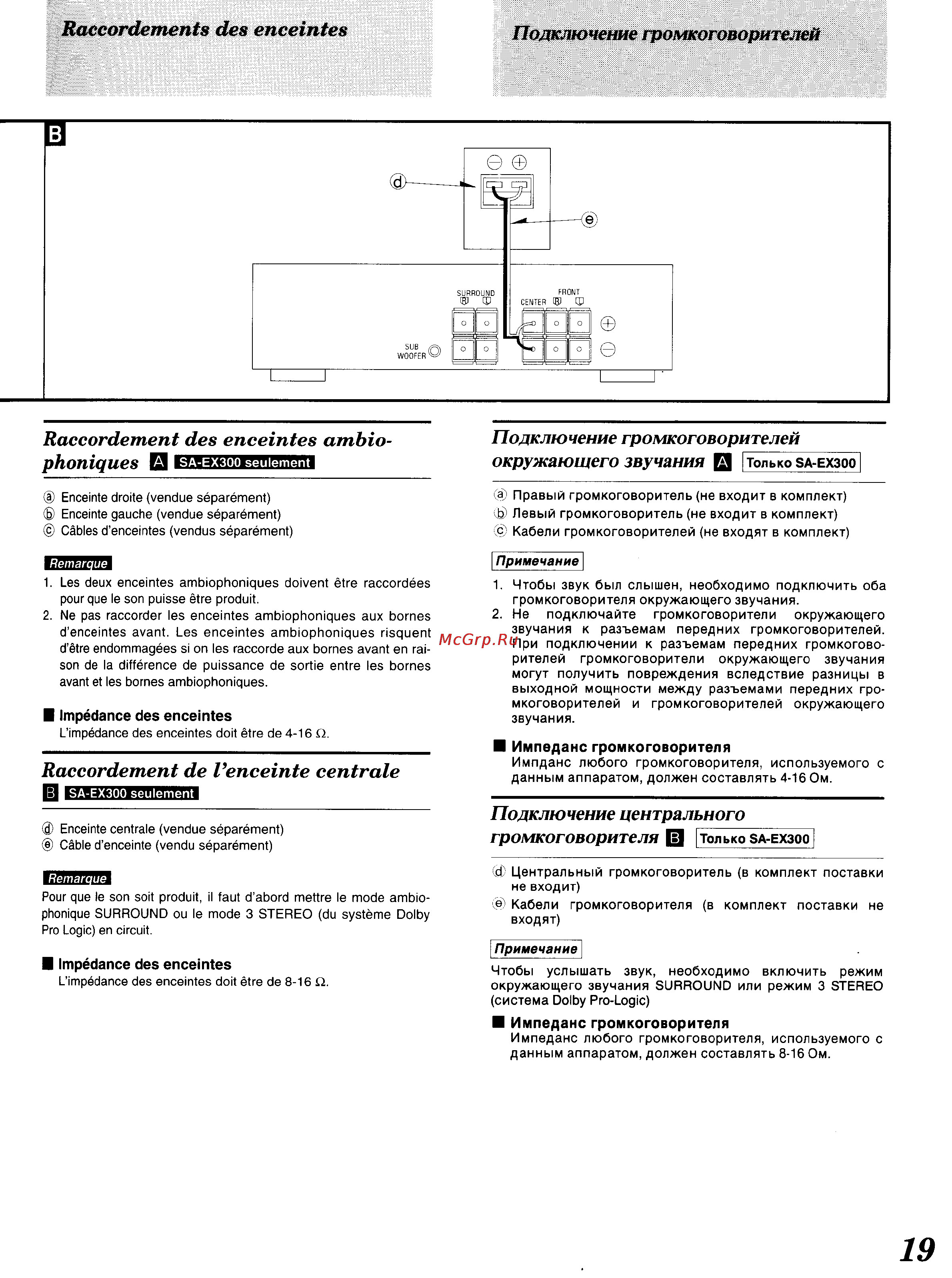 Technics SA-EX100 [16/60] Импеданс громкоговорителя