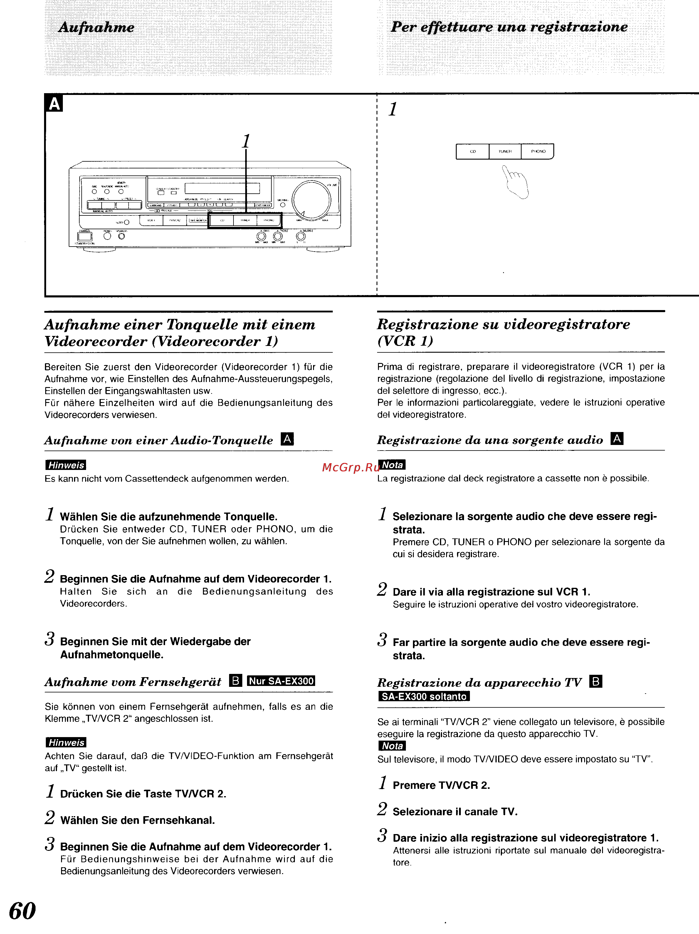 Technics SA-EX300 [53/60] Aufnahme einer tonquelle mit einem videorecorder videorecorder 1