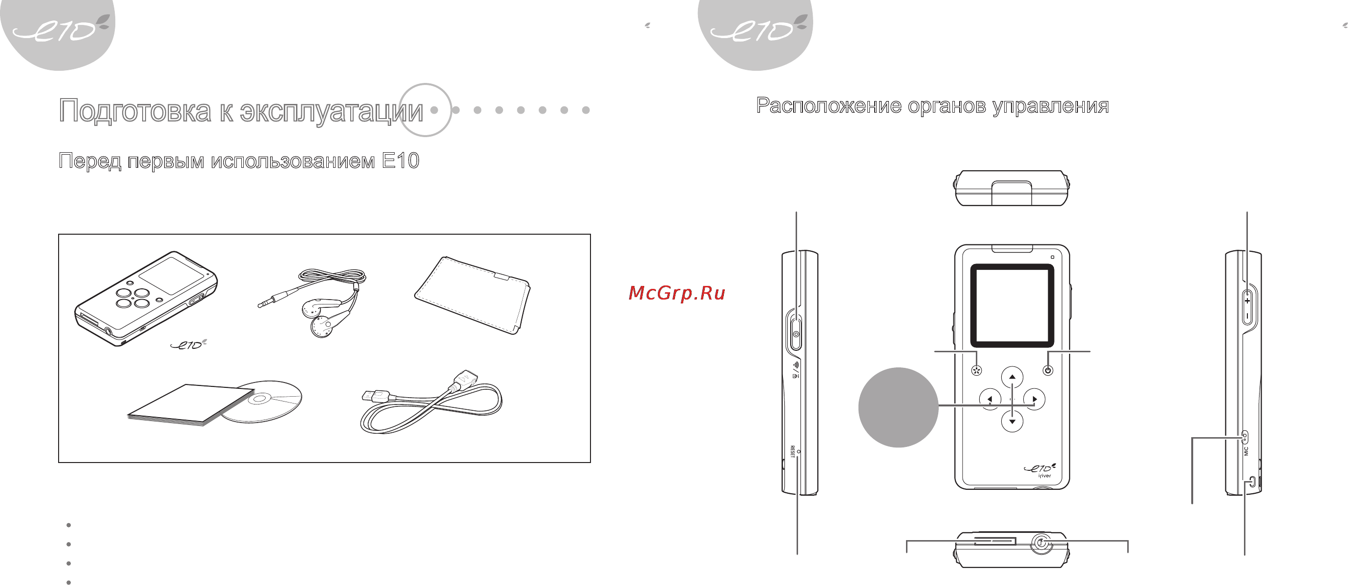 Iriver E10 [3/20] Подготовка к эксплуатации