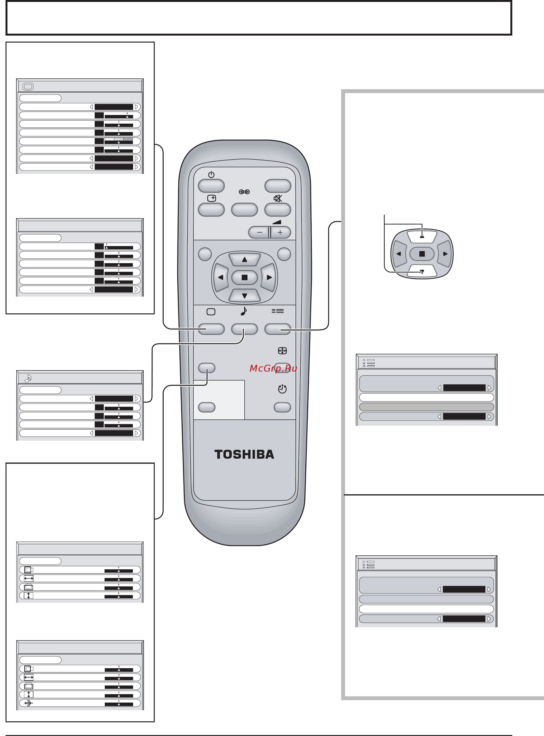 Toshiba 42WP27 [20/40] Индикация экранного меню с дистанционным управлением