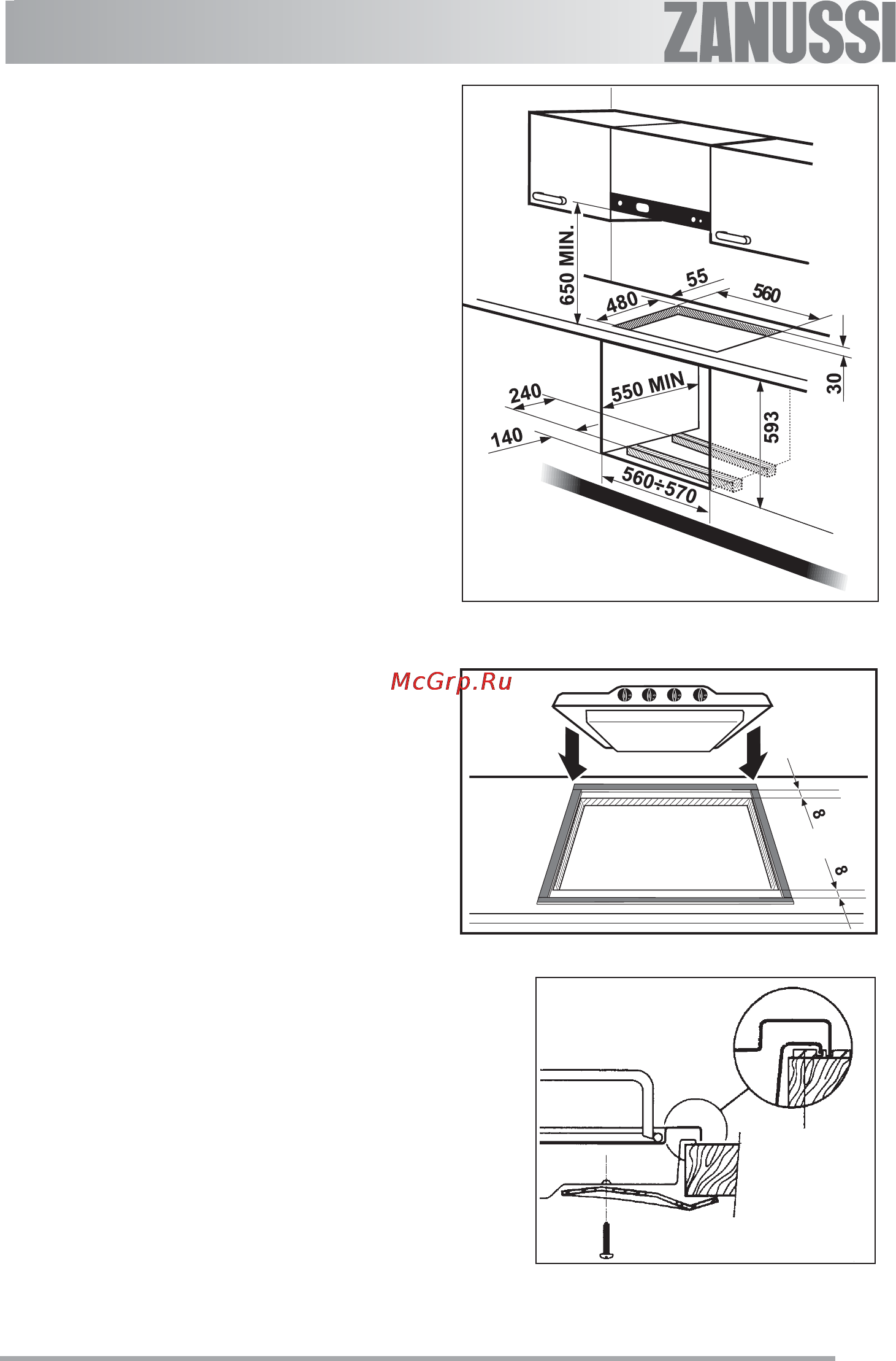 Zanussi ZGF646 CTWC [18/23] Встраивание и крепление к мебели