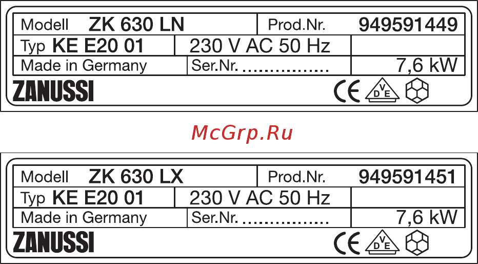 Zanussi ZK630 LX [15/16] Фирменная табличка typskylt arvokilpi