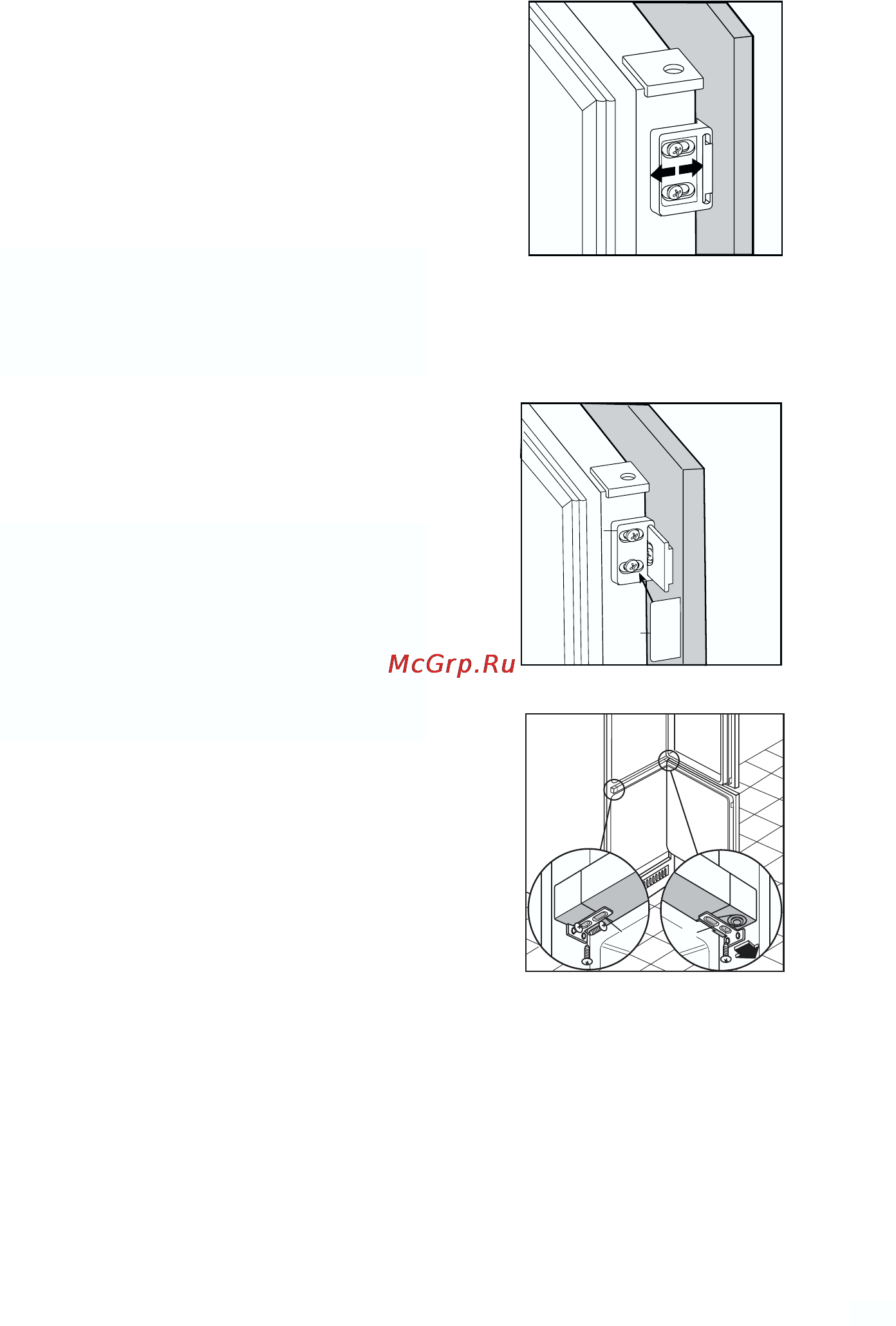 Zanussi ZBB 6286 [28/32] Если потребуется отрегулировать дверцу кухонного шкафа выполните ее с помощью люфта пазов
