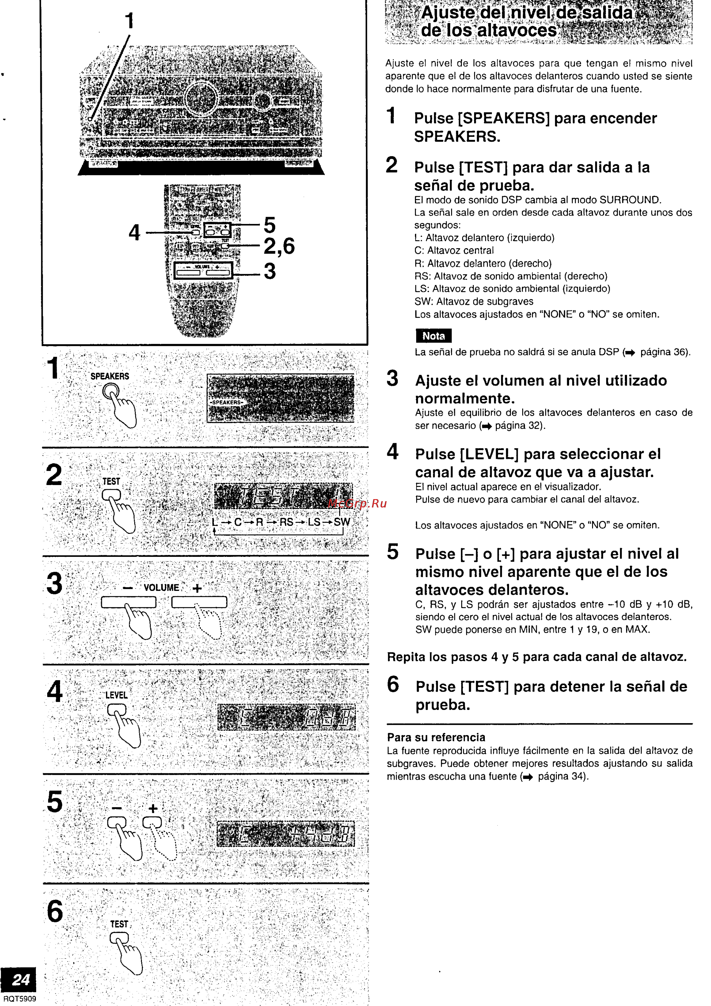 Panasonic SA-HE7 [24/52] Ajuste del nivelde salida 7 de los altavoces