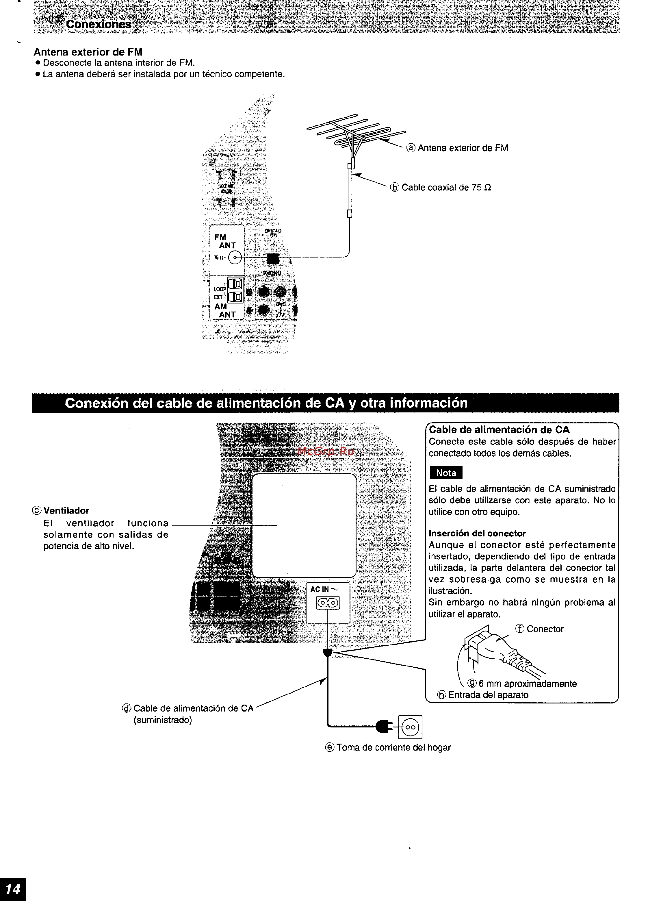 Panasonic SA-HE9 [14/61] Conexión del cable de alimentación de ca y otra información