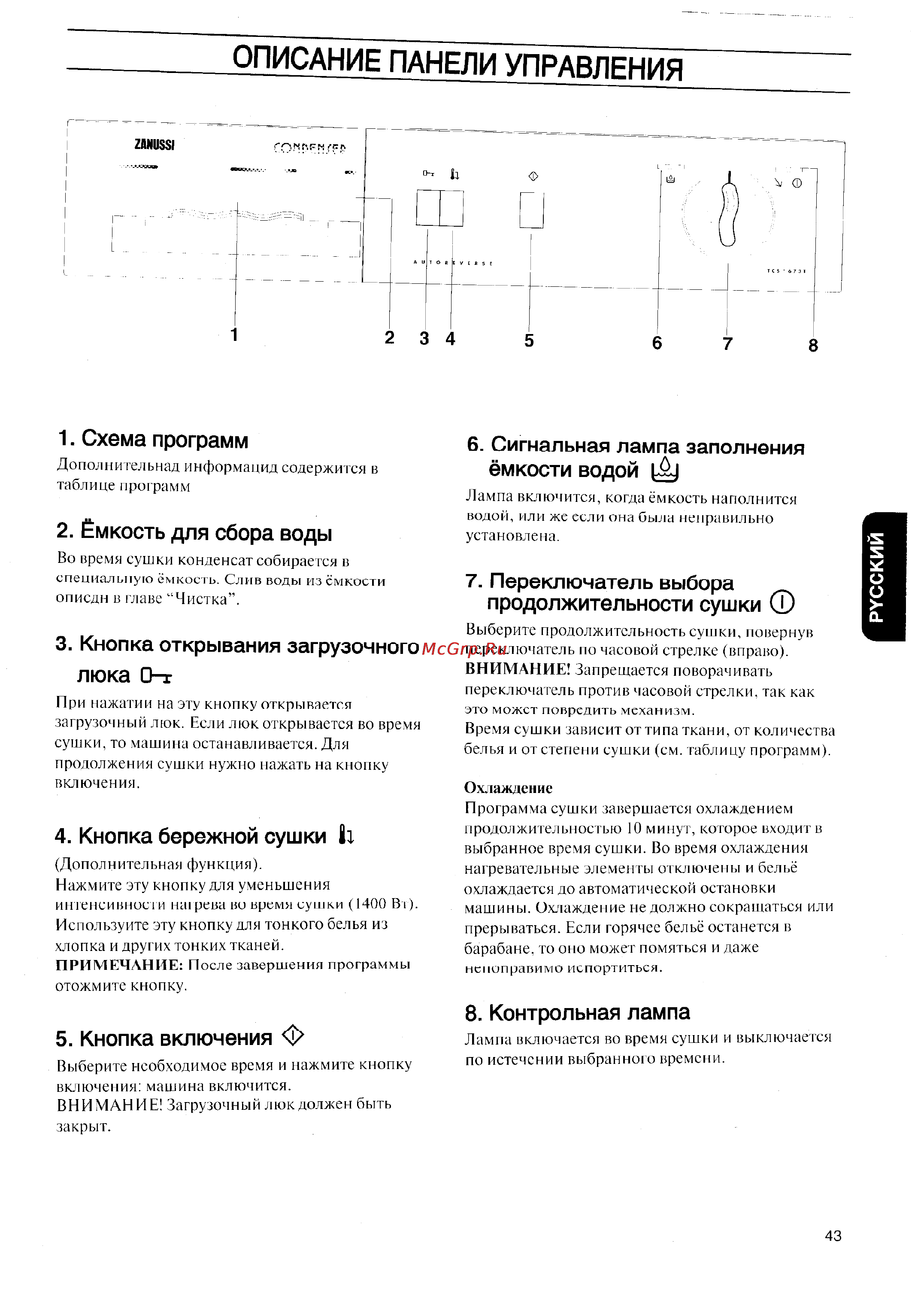 Zanussi TCS 673 T [6/13] Описание панели управления