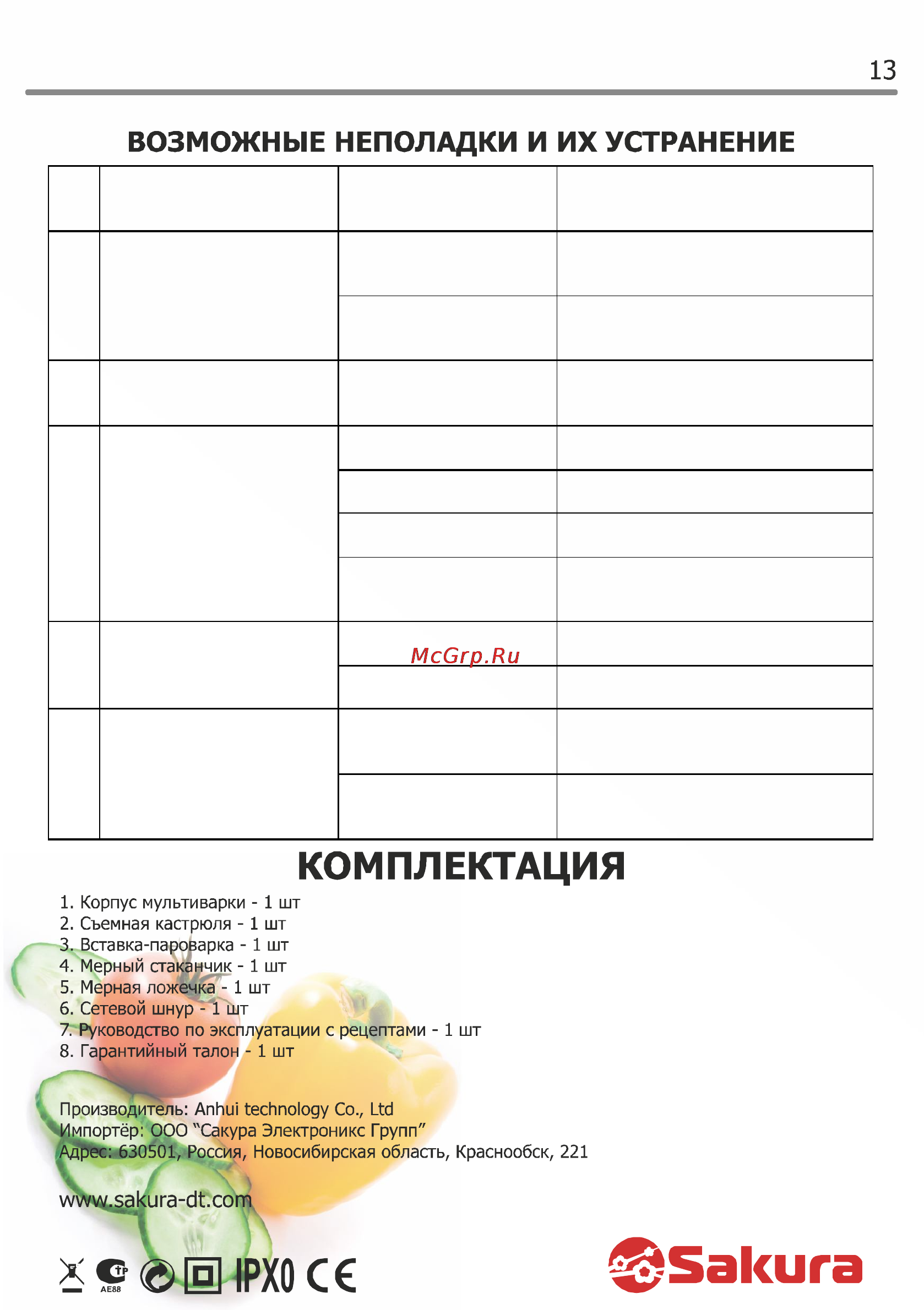 Sakura SA-7760 Инструкция по эксплуатации онлайн [13/14] 47560