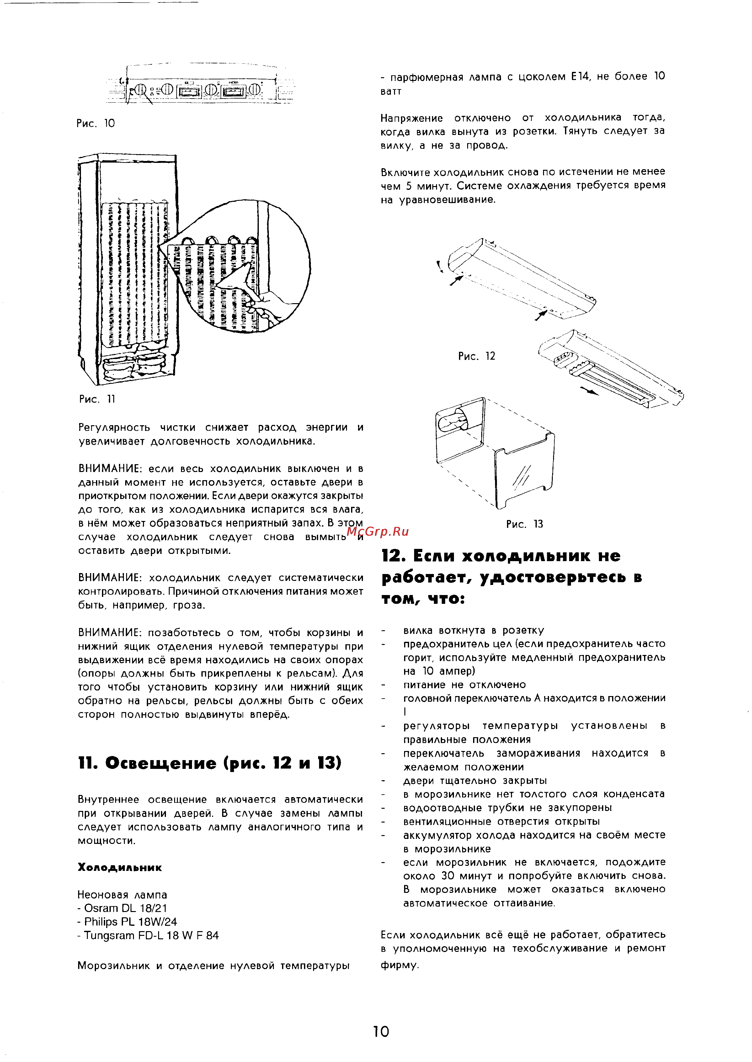 Electrolux TR 1800 G [10/11] Освещение рис 12 и 13
