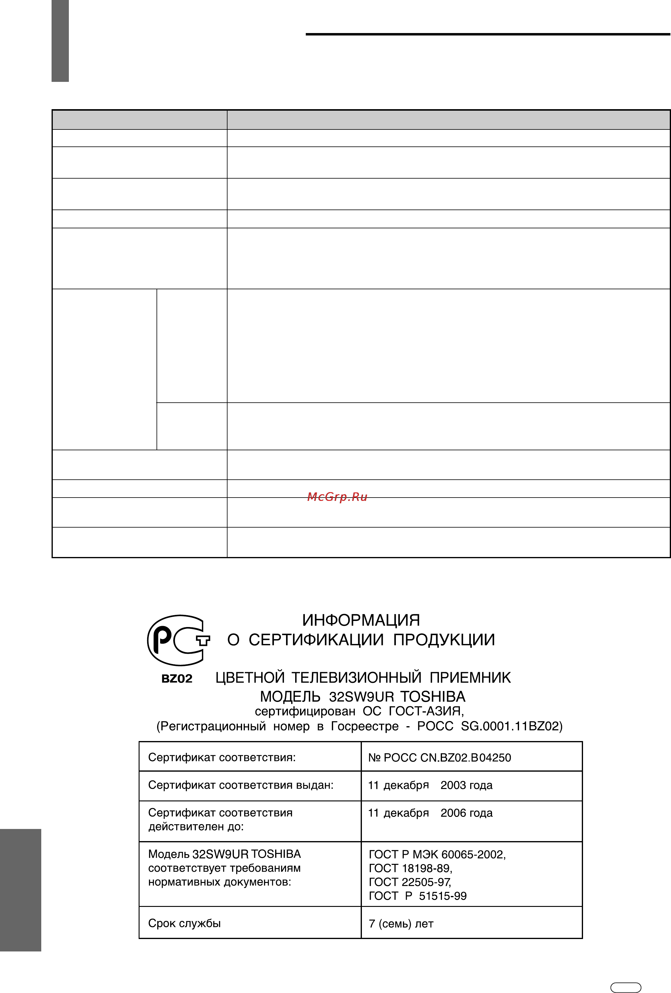 Toshiba 32SW9UR [40/40] Texничecкиe xapaктepиcтики