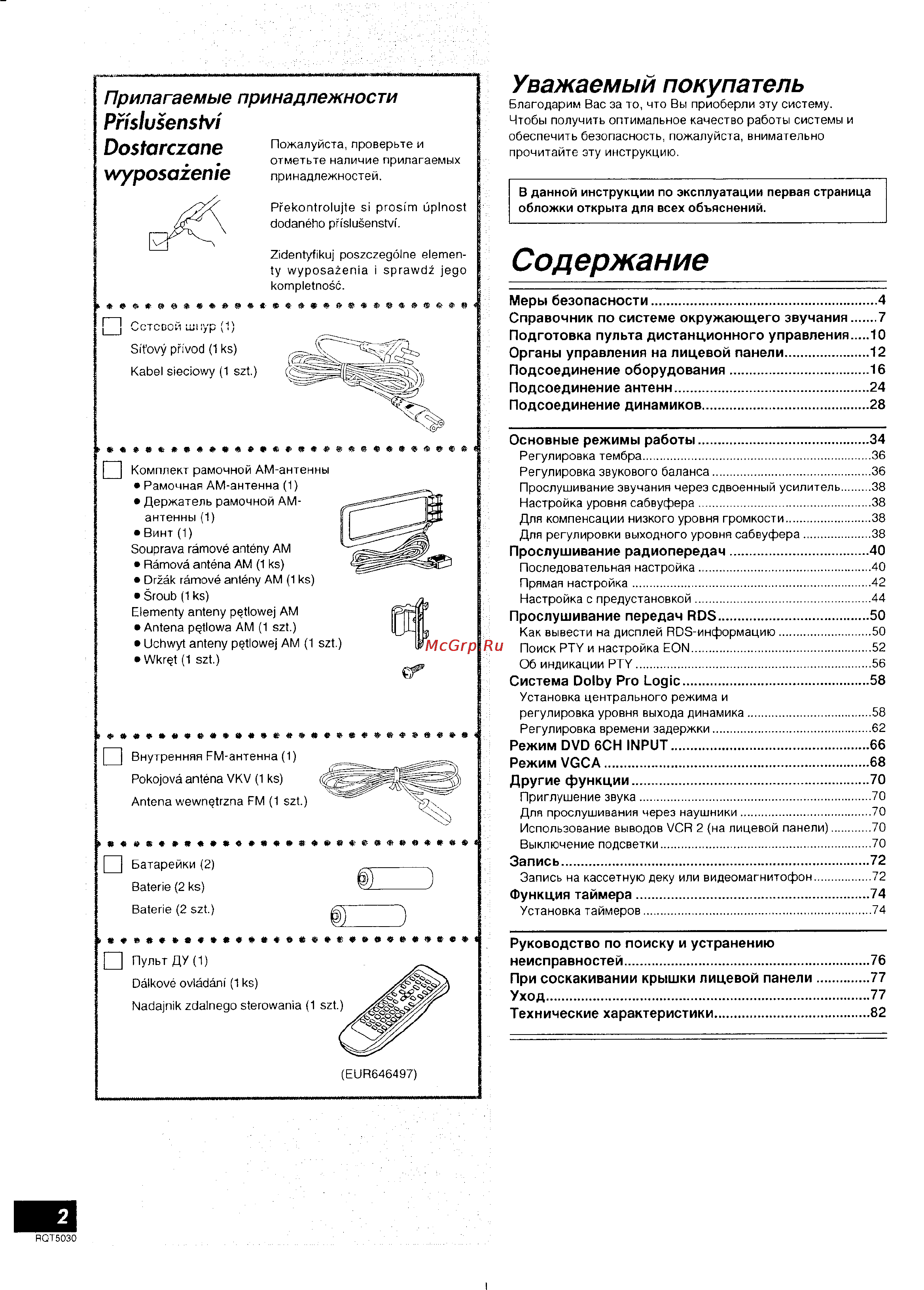 Technics SA-AX7 [2/40] Содержание