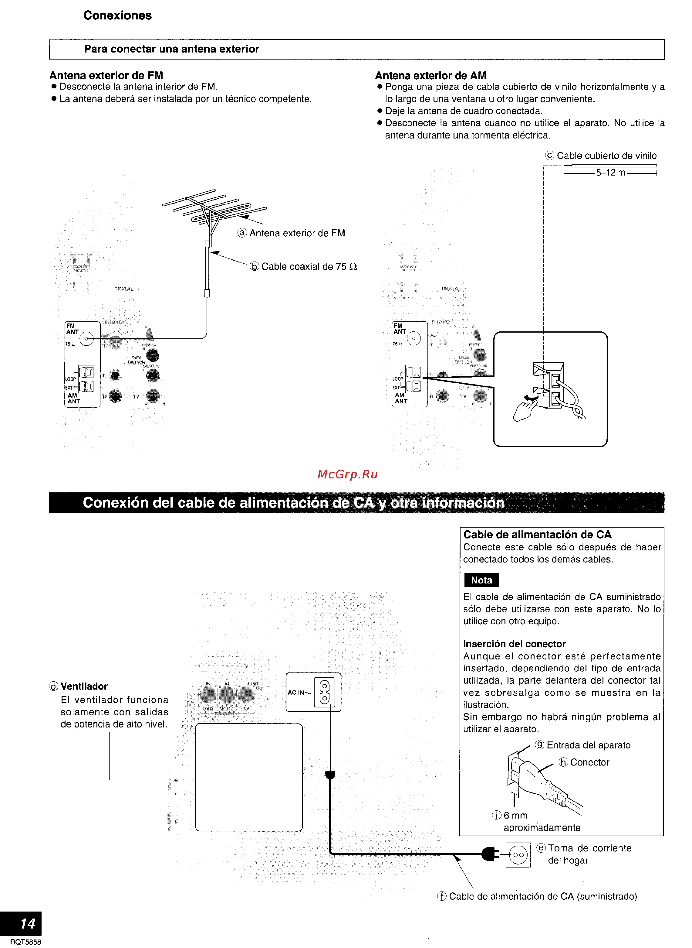 Technics SA-DA15 [14/72] Conexión del cable de alimentación de ca y otra información