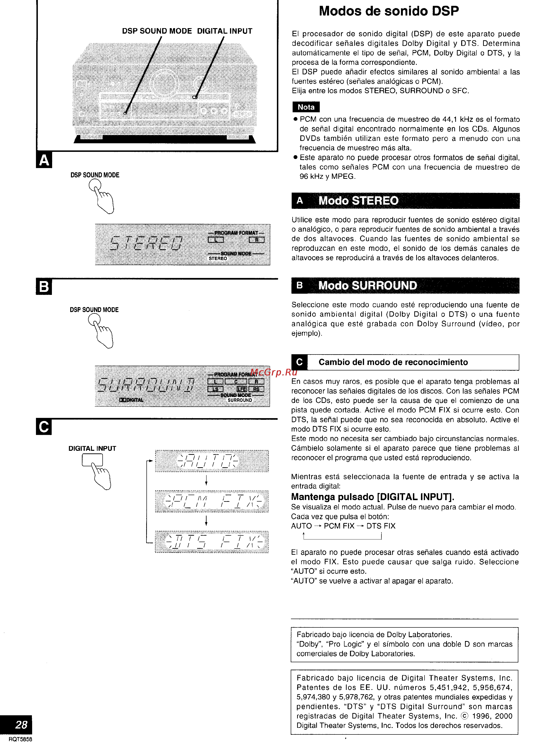 Technics SA-DA15 [28/72] Modos de sonido dsp