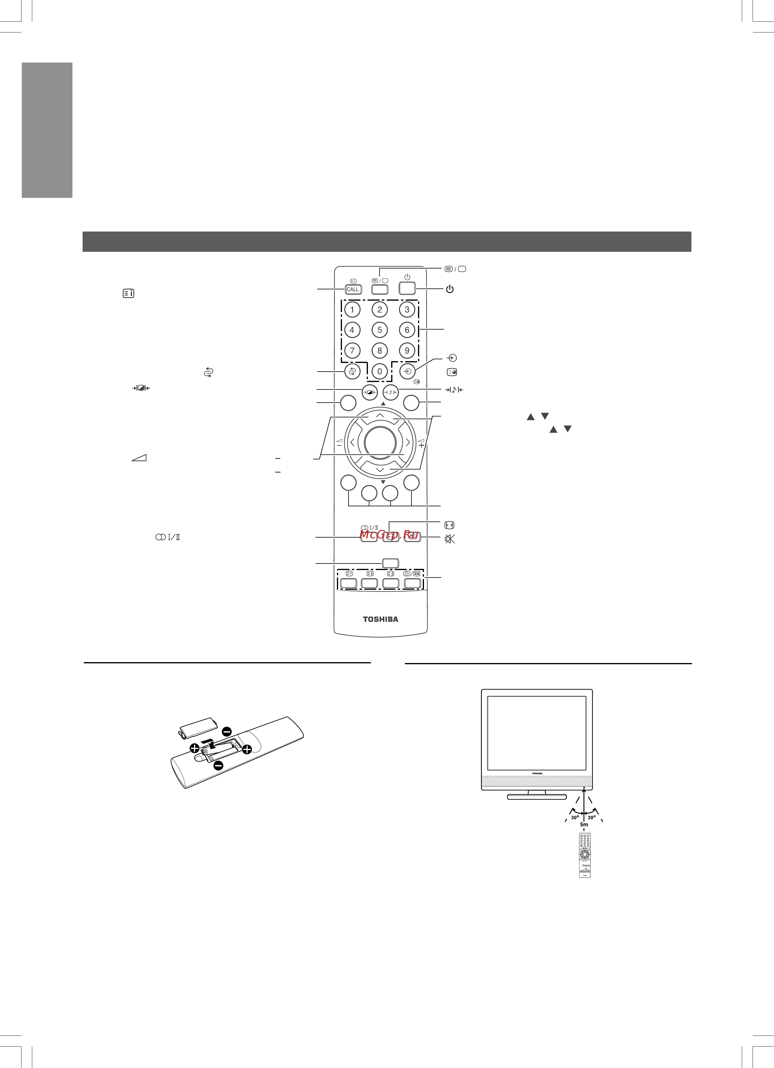 Toshiba 20 VL66 R [8/34] Пульт дистанционного управления