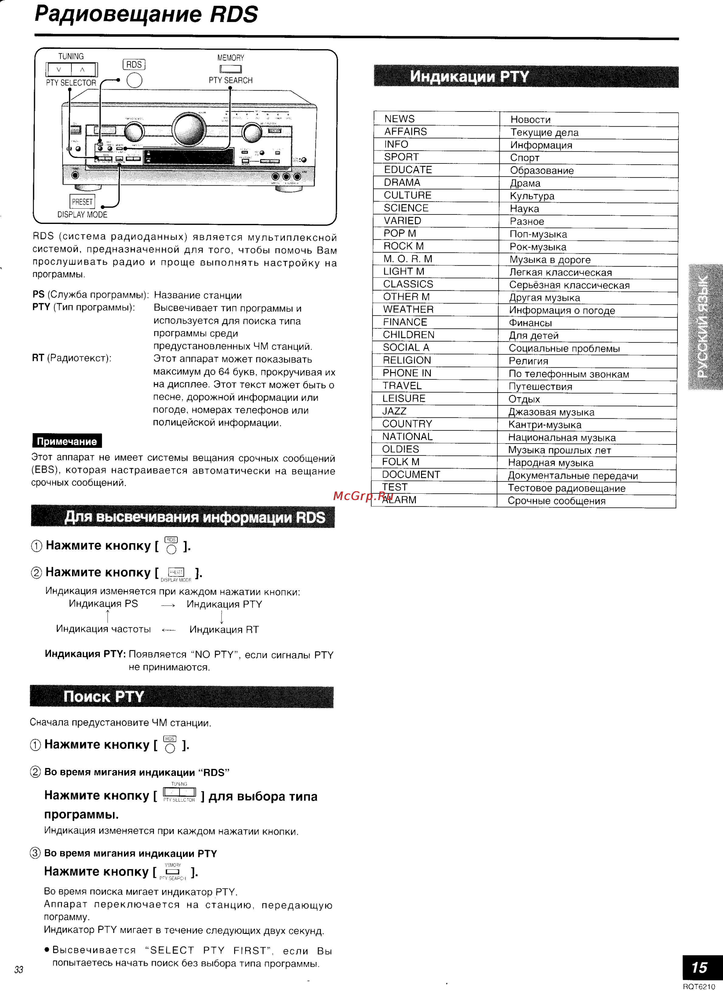 Panasonic SA-HE100 [15/19] Радиовещание rds