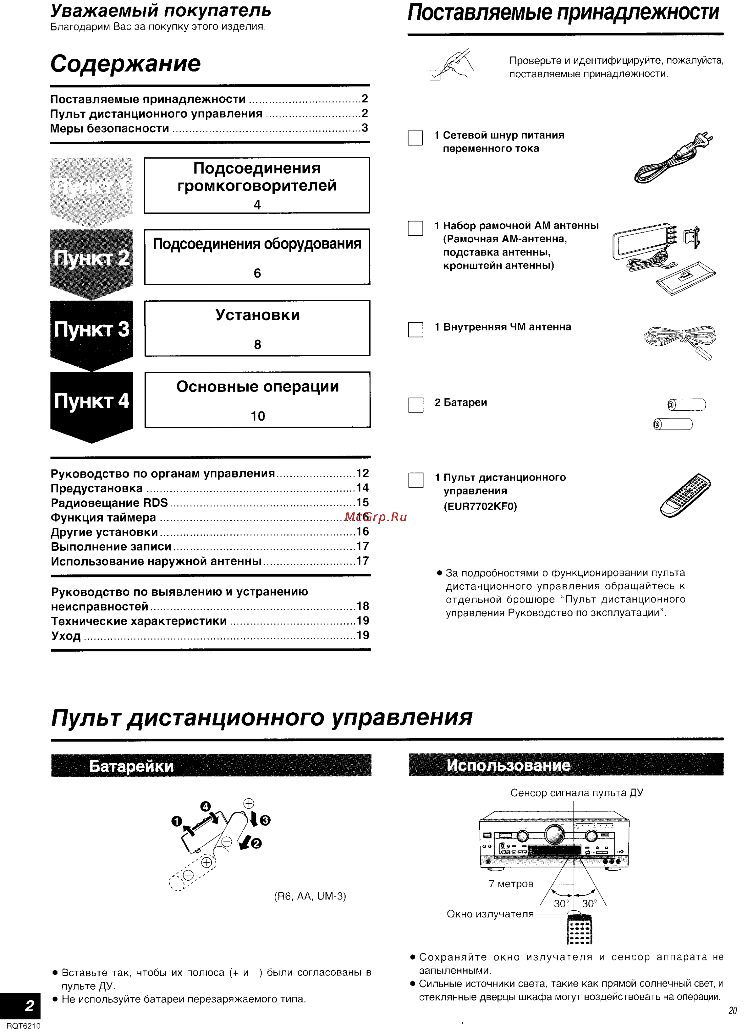 Panasonic SA-HE100 [2/19] Пульт дистанционного управления