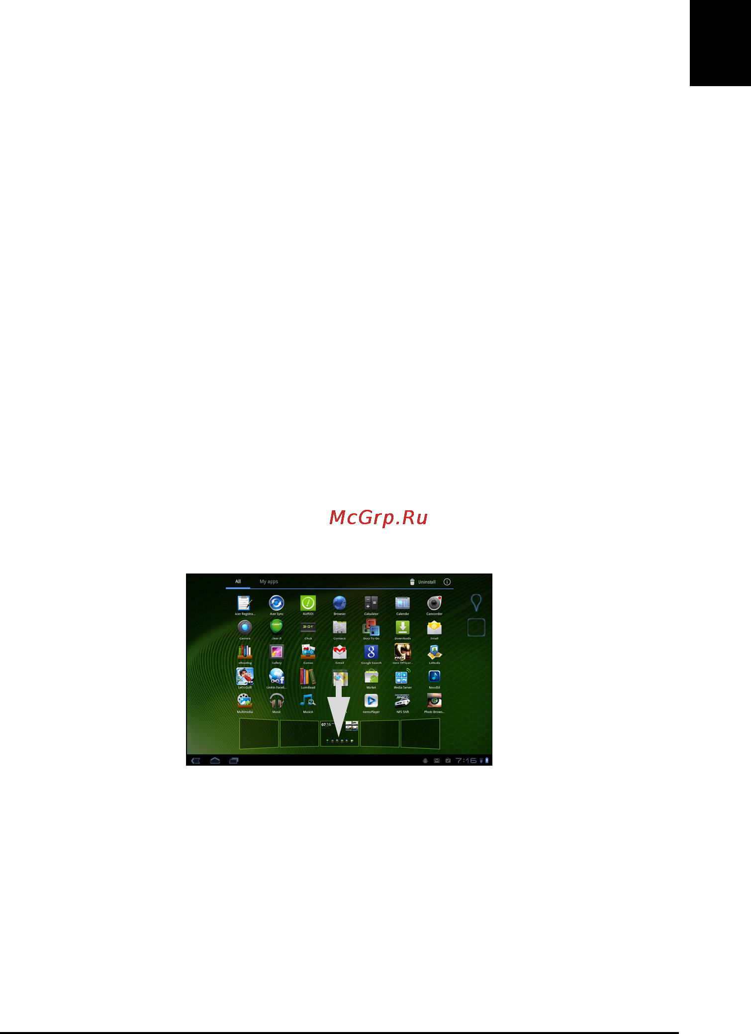 Acer A501 XE.H6QEN.024 (32GB) [23/90] Добавление ярлыков из меню программ