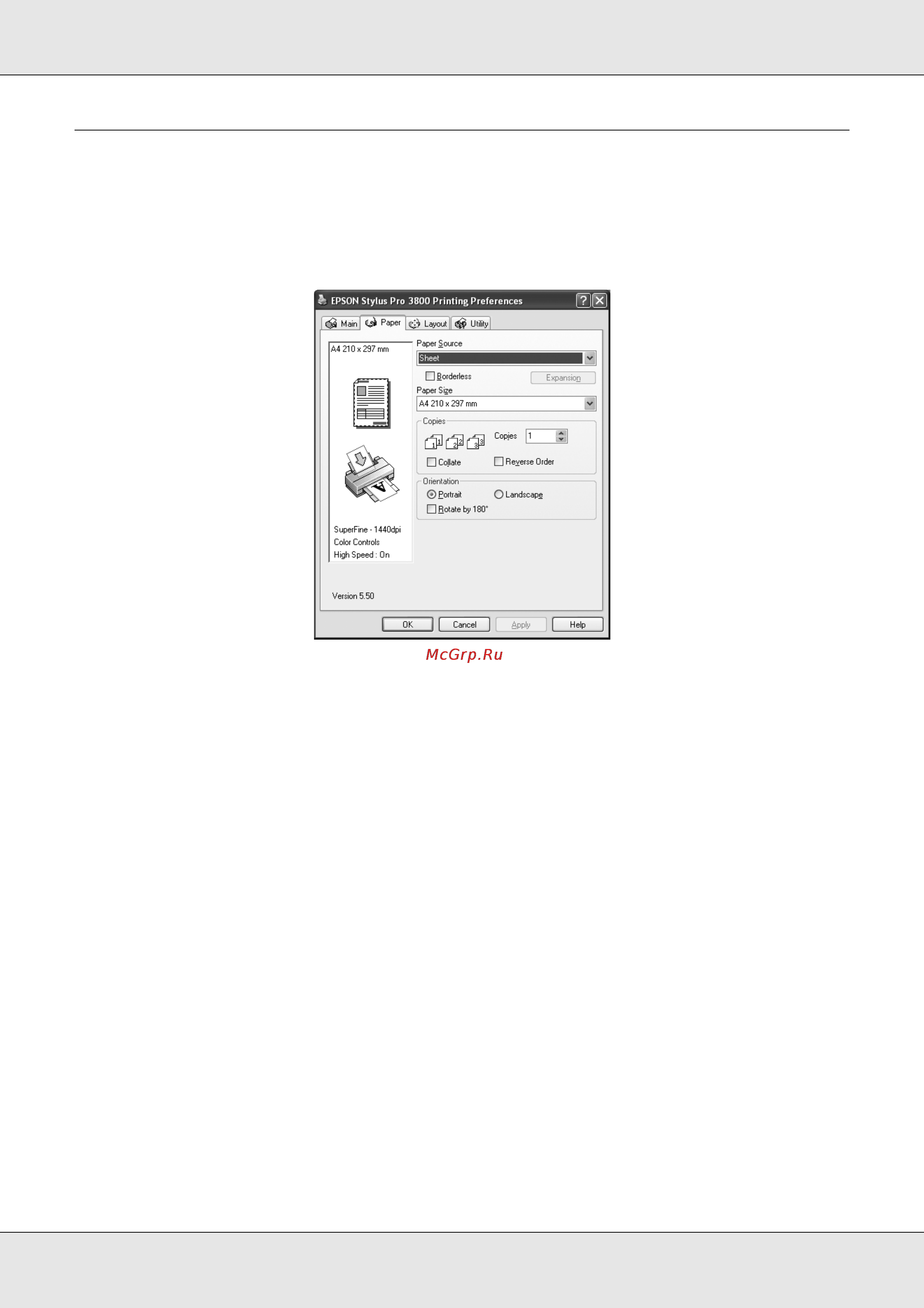 Epson Stylus Pro 3800 [34/213] Настройка параметров на вкладке paper бумага