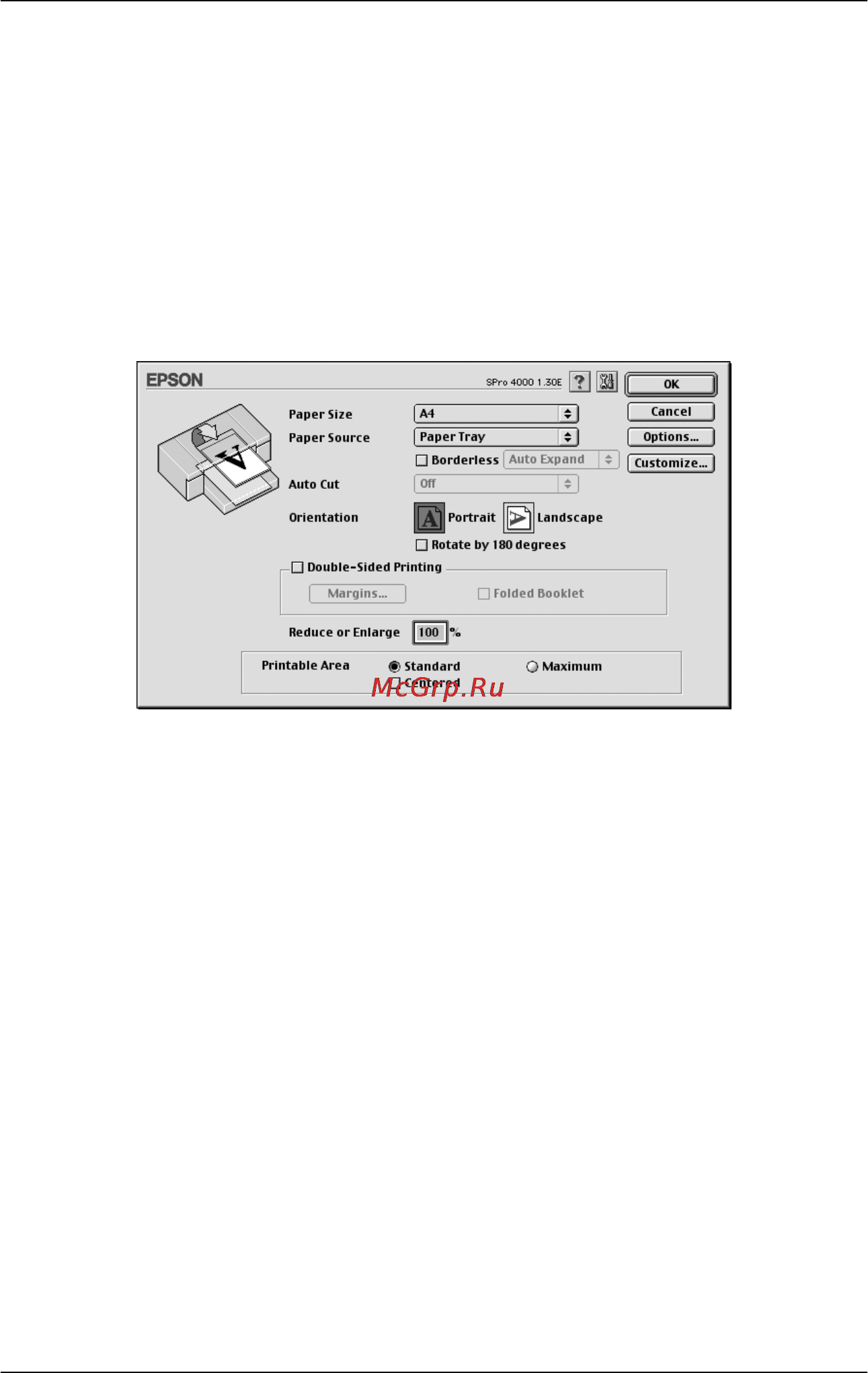 Epson Stylus Pro 4000 [143/410] Настройка параметра размер бумаги paper size