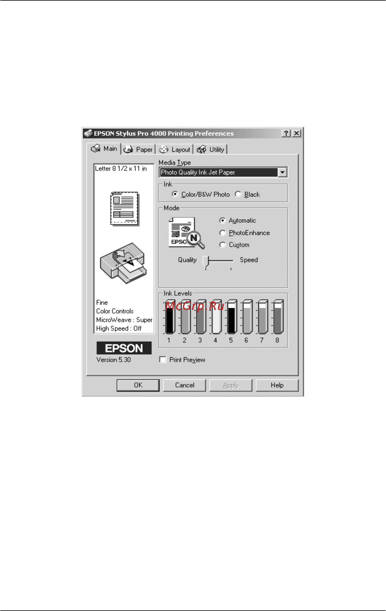 Epson Stylus Pro 4000 [21/410] Настройка параметров на вкладке главное main