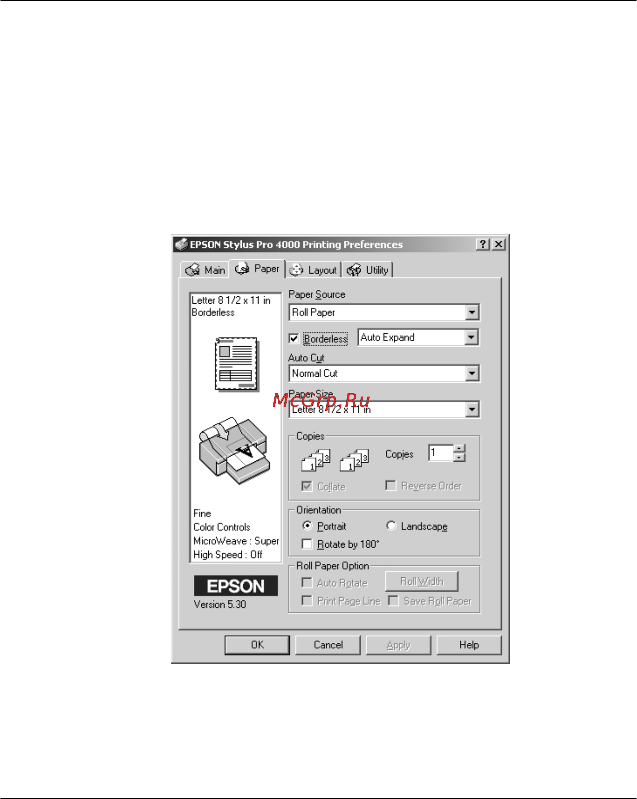 Epson Stylus Pro 4000 [48/410] Настройка параметров на вкладке бумага paper