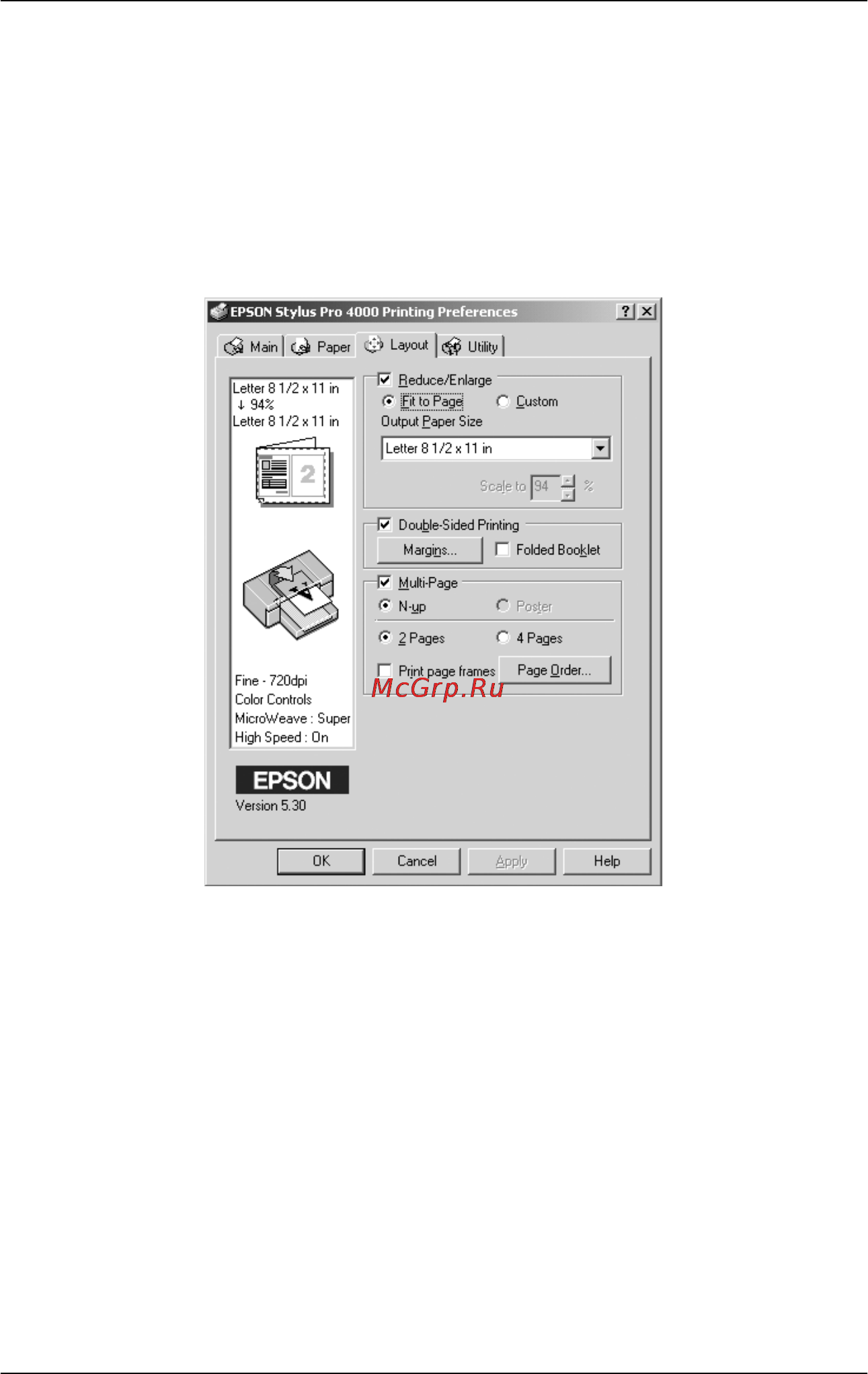 Epson Stylus Pro 4000 [64/410] Настройка параметров на вкладке макет layout