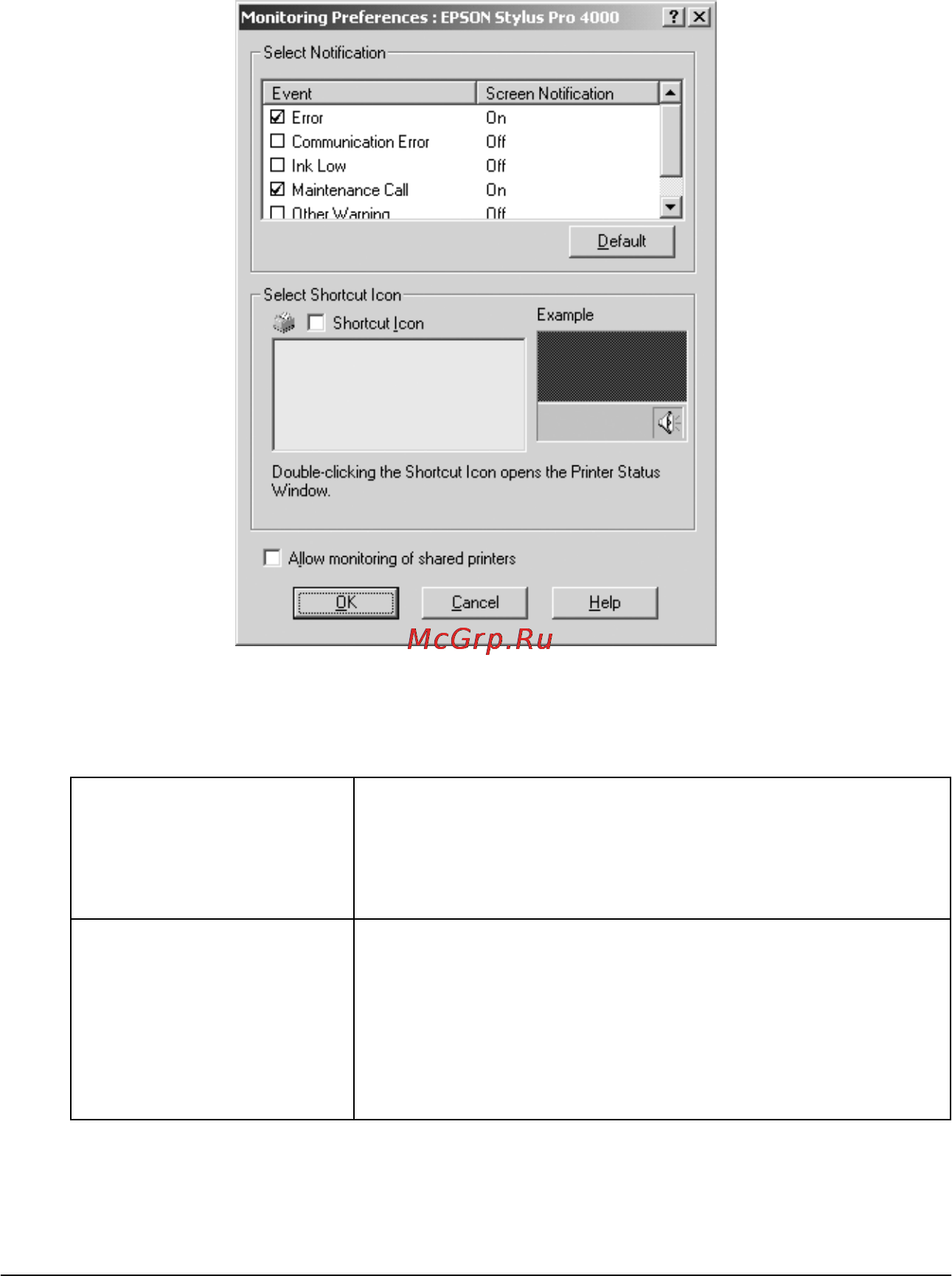 Epson Stylus Pro 4000 [87/410] Откроется диалоговое окно параметры контроля monitoring preferences
