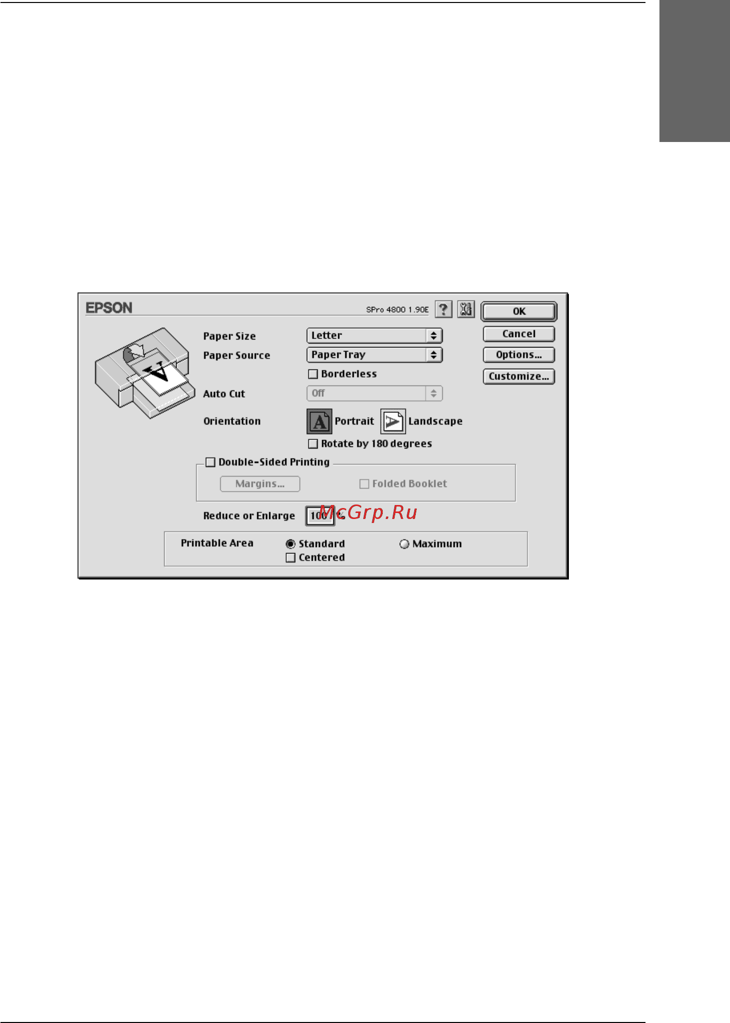 Epson Stylus Pro 4400 [149/429] Настройка параметров в диалоговом окне page setup параметры страницы