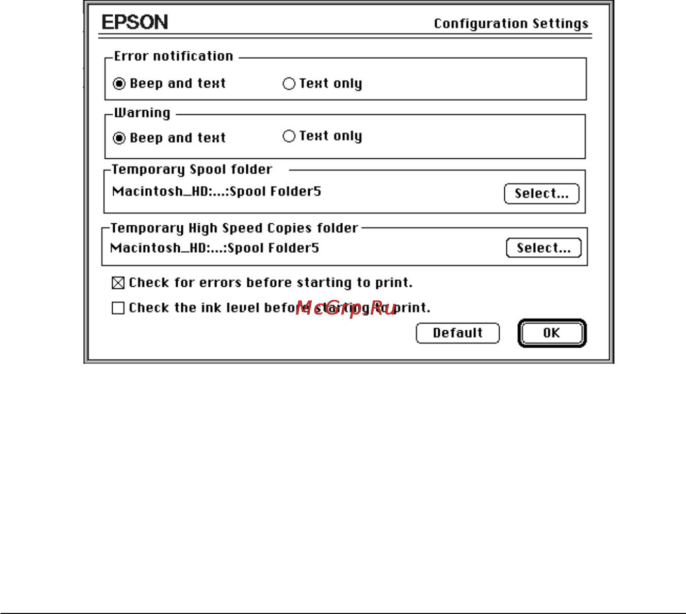 Epson Stylus Pro 5000 [114/213] Configuration конфигурация macintosh