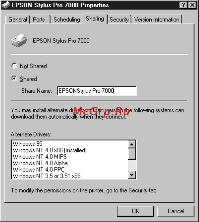 Epson Stylus Pro 7000 [31/147] Setting up printer sharing in windows nt 4
