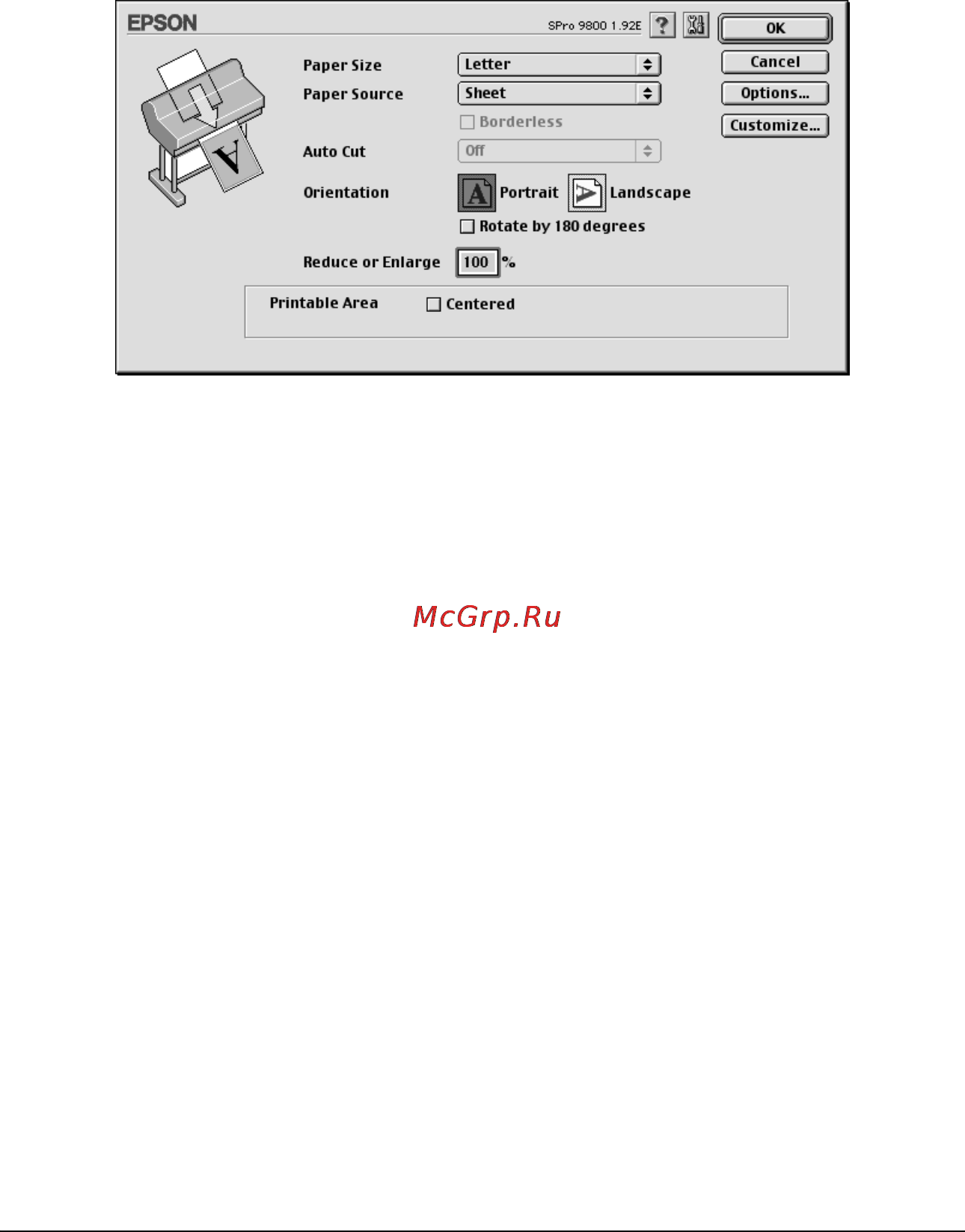 Epson Stylus Pro 9400 [148/418] Настройка параметра printable area область печати