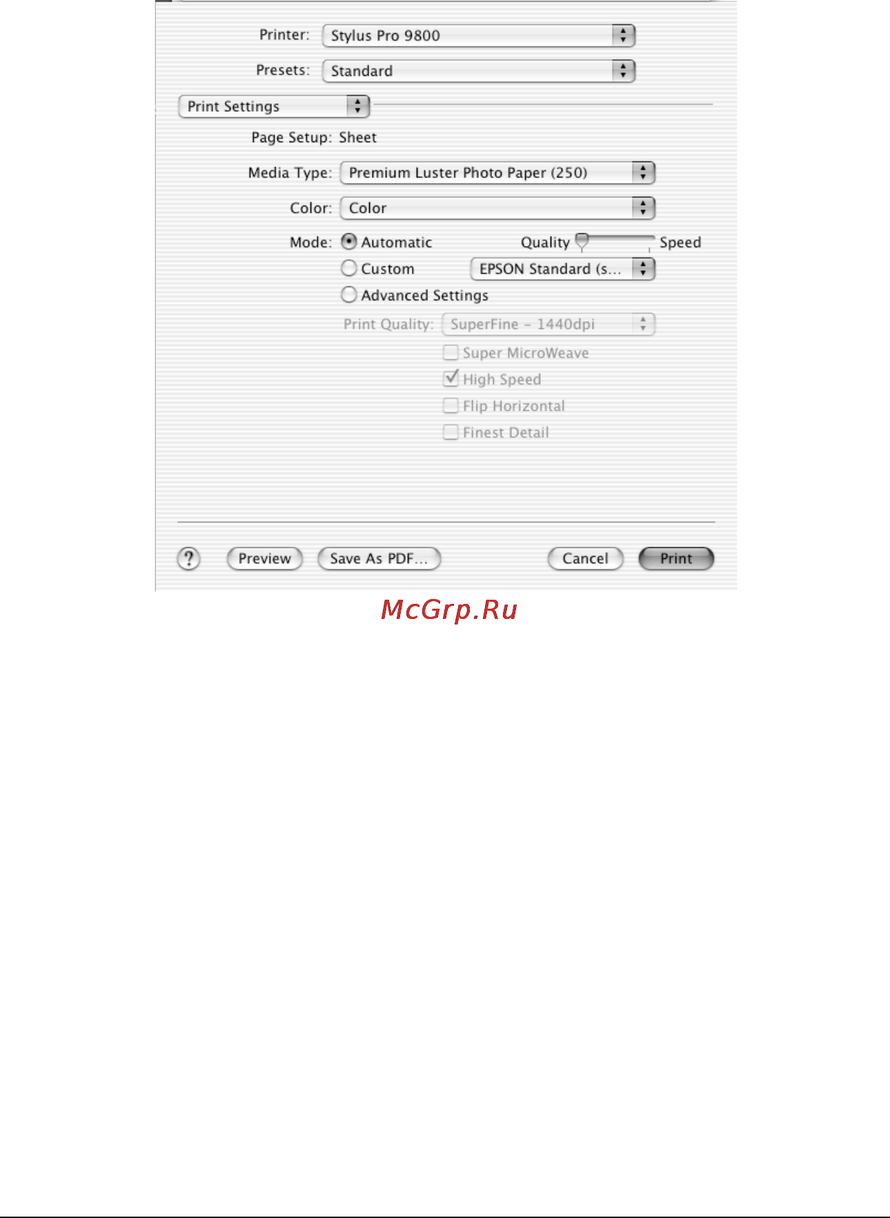 Epson Stylus Pro 9400 [182/418] Print settings параметры печати