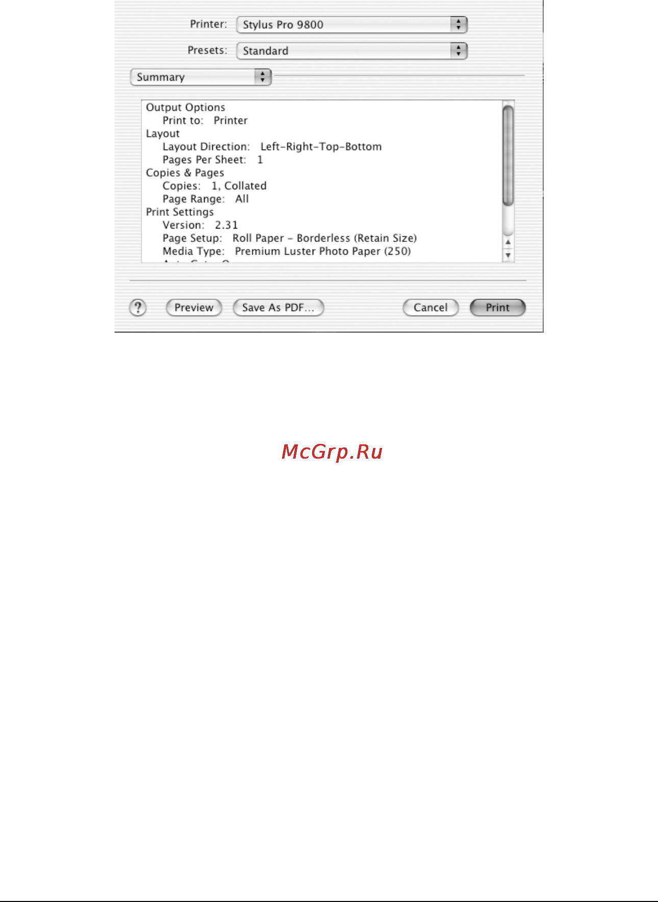 Epson Stylus Pro 7400 [204/418] Summary сводка