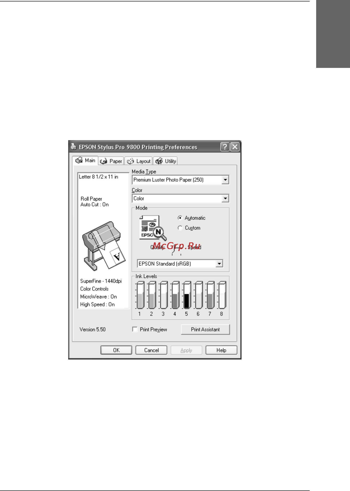 Epson Stylus Pro 9400 [23/418] Настройка параметра media type тип носителя