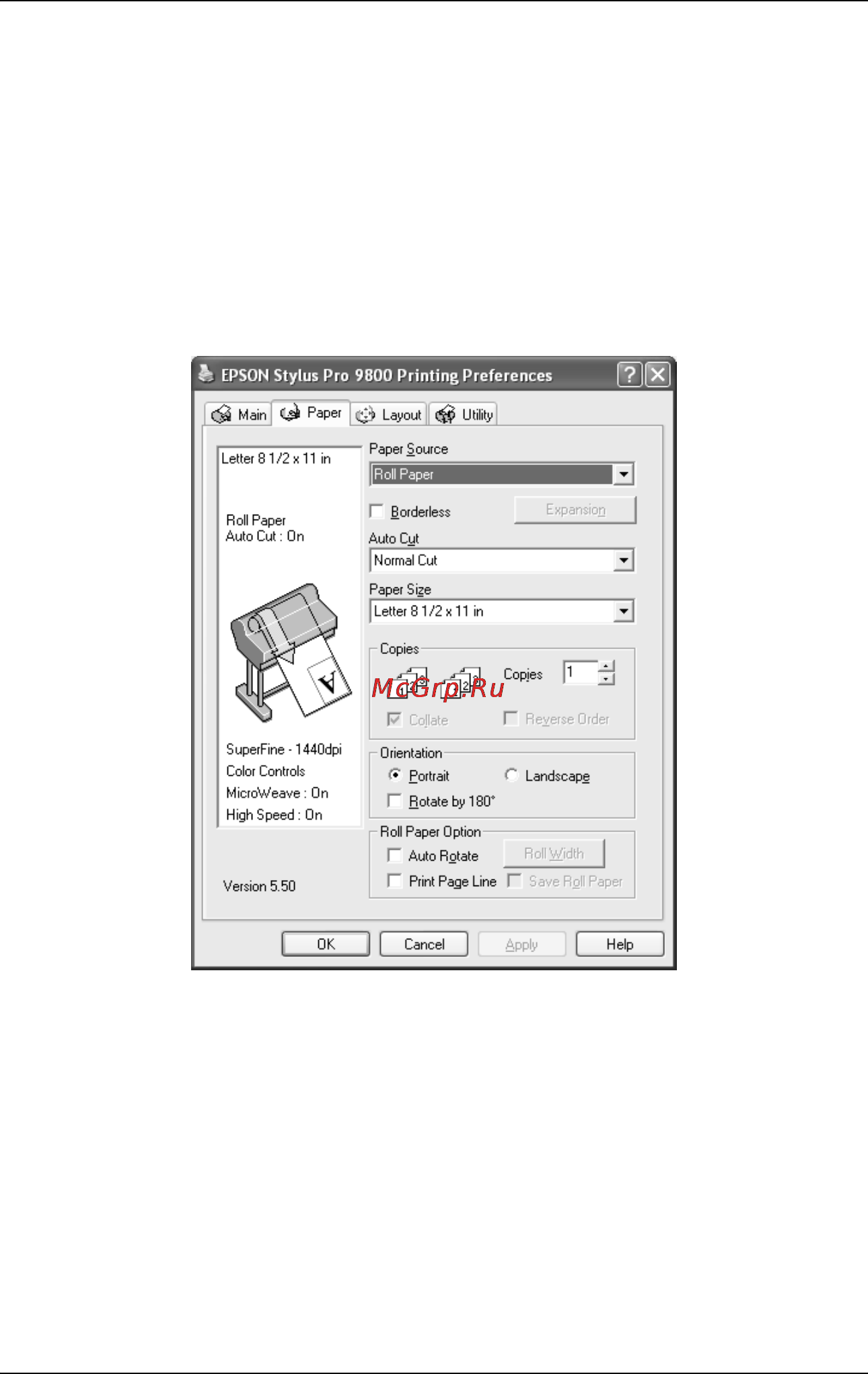 Epson Stylus Pro 7400 [50/418] Настройка параметров на вкладке paper бумага