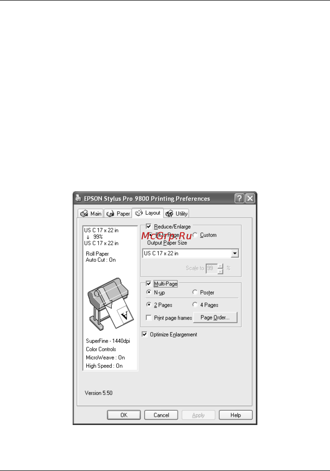 Epson Stylus Pro 7400 [66/418] Настройка параметров на вкладке layout макет