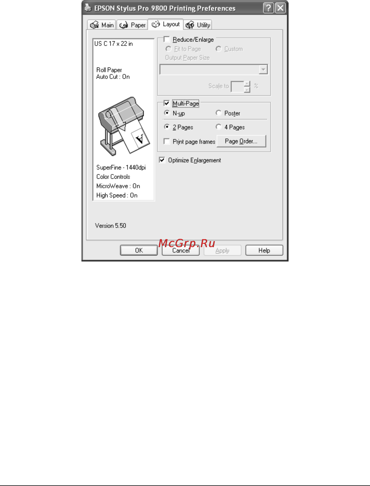 Epson Stylus Pro 7400 [68/418] Настройка параметров в группе multi page многостраничность